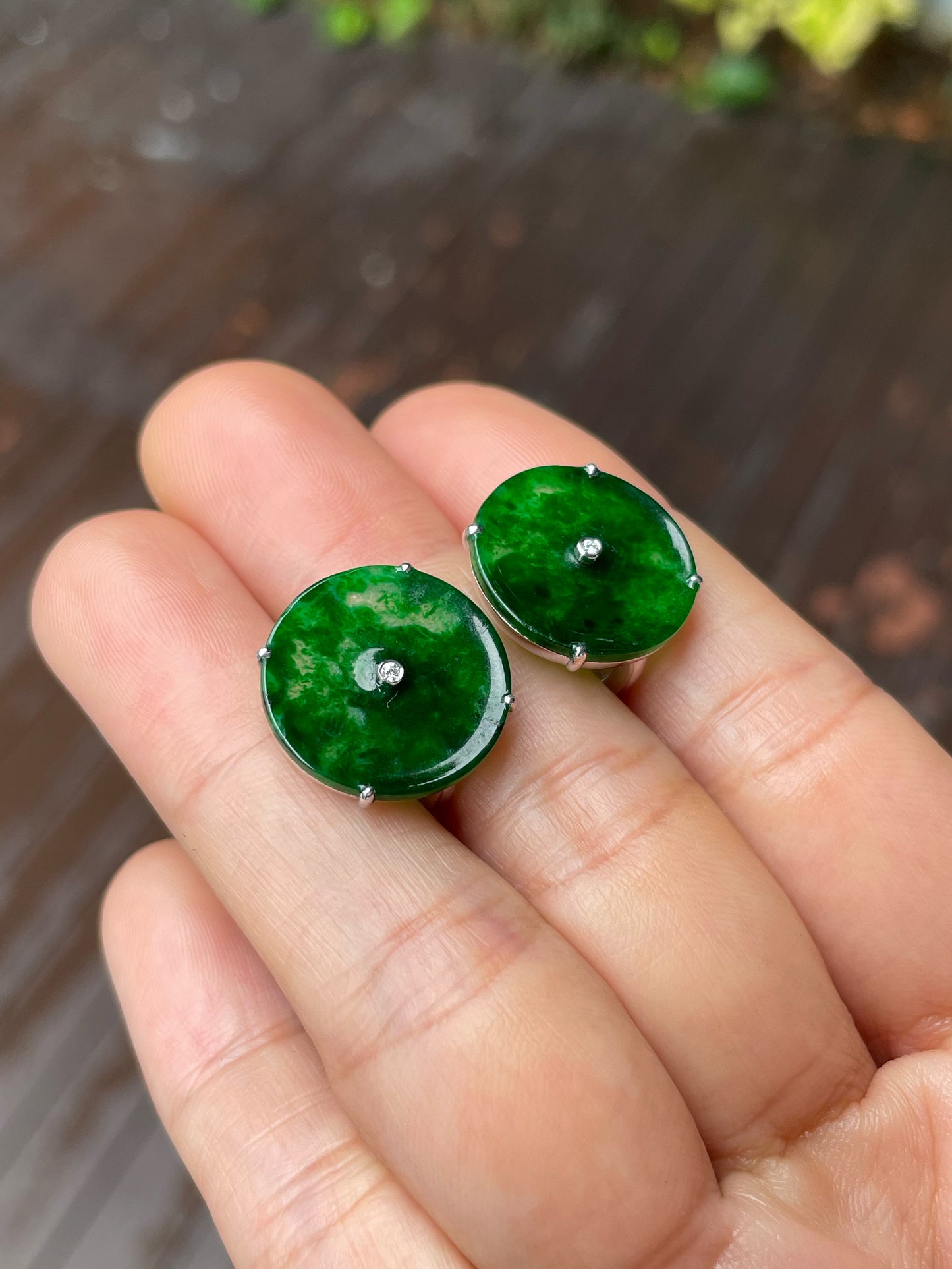 Green Jadeite Safety Coin Earrings - 平安扣 (NJE235)