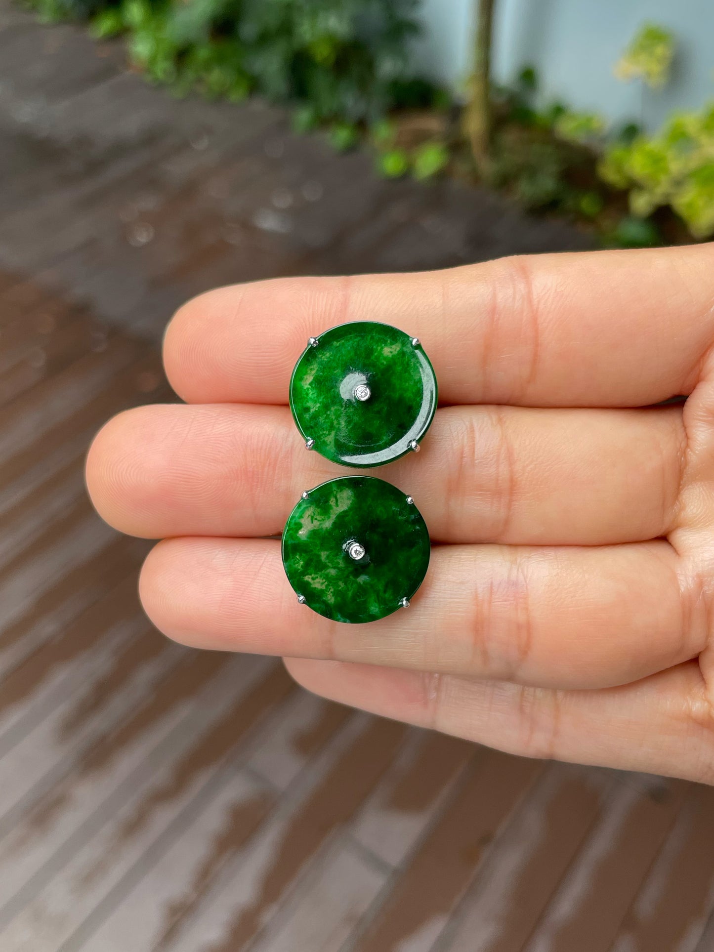 Green Jadeite Safety Coin Earrings - 平安扣 (NJE235)