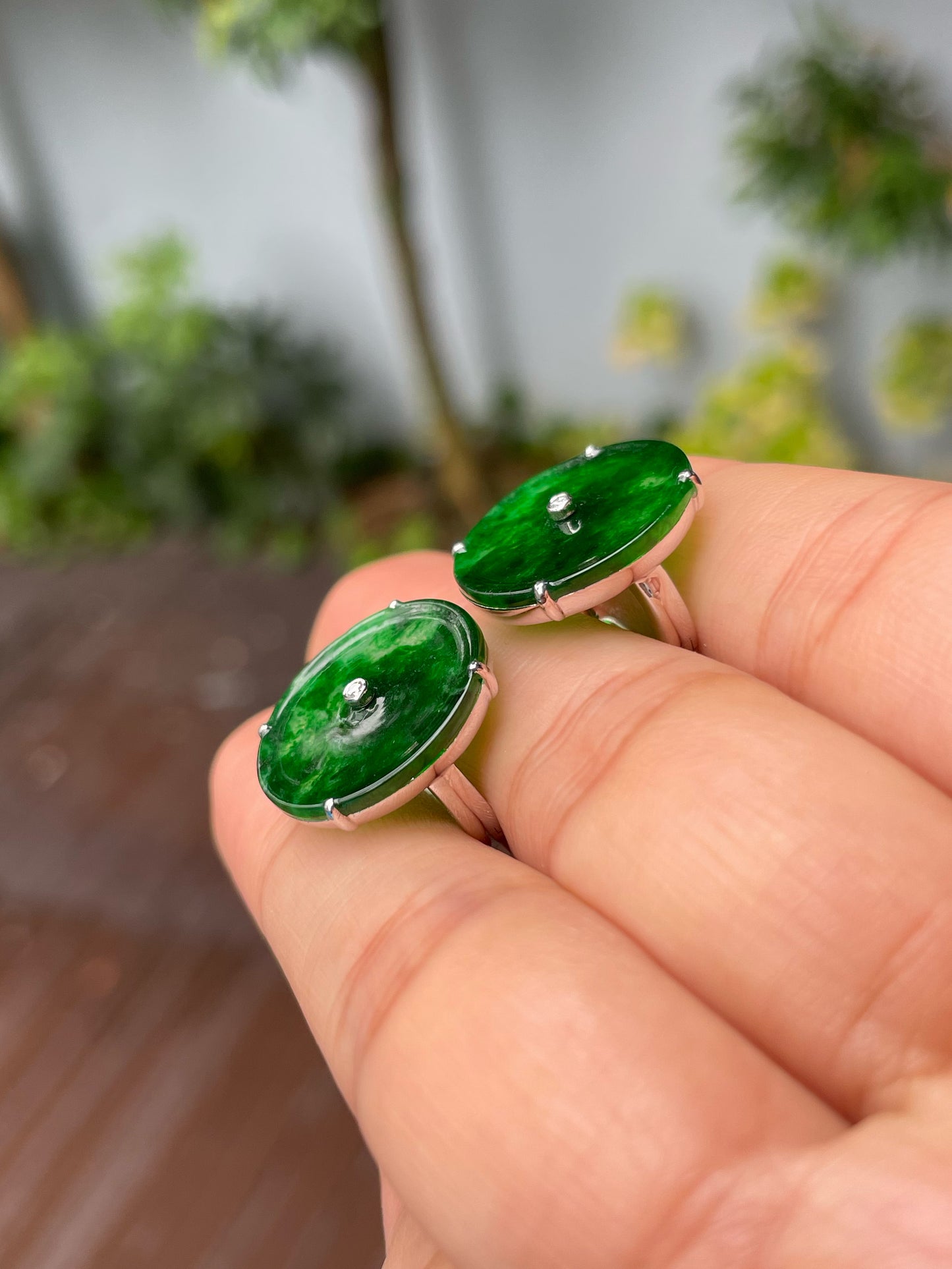 Green Jadeite Safety Coin Earrings - 平安扣 (NJE235)