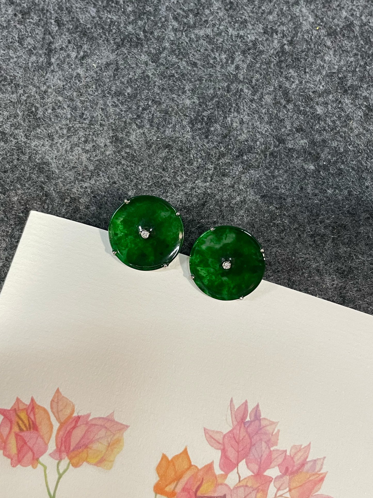 Green Jadeite Safety Coin Earrings - 平安扣 (NJE235)