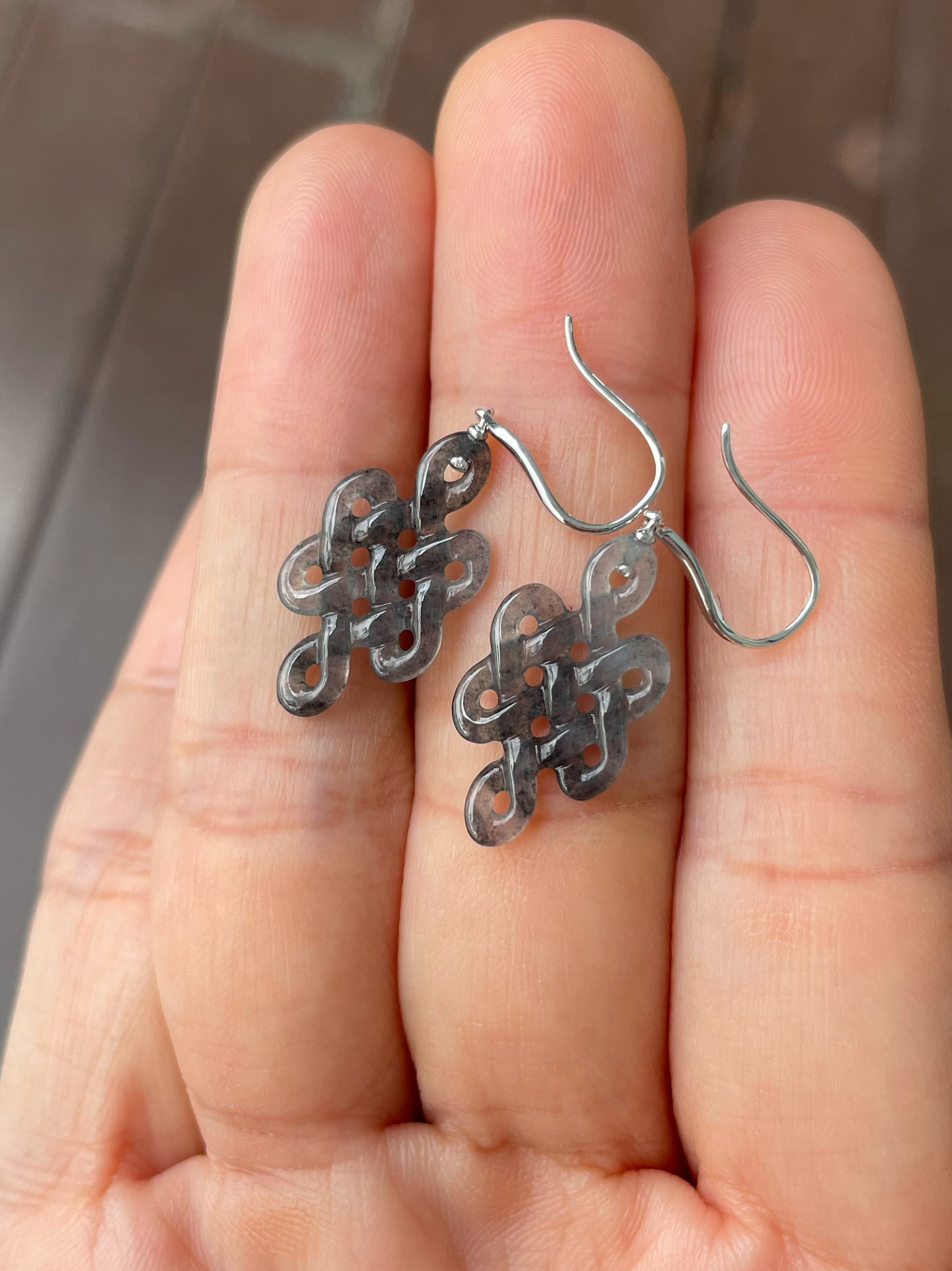 Icy Black Jadeite Earrings - Eternity Knot (NJE236)