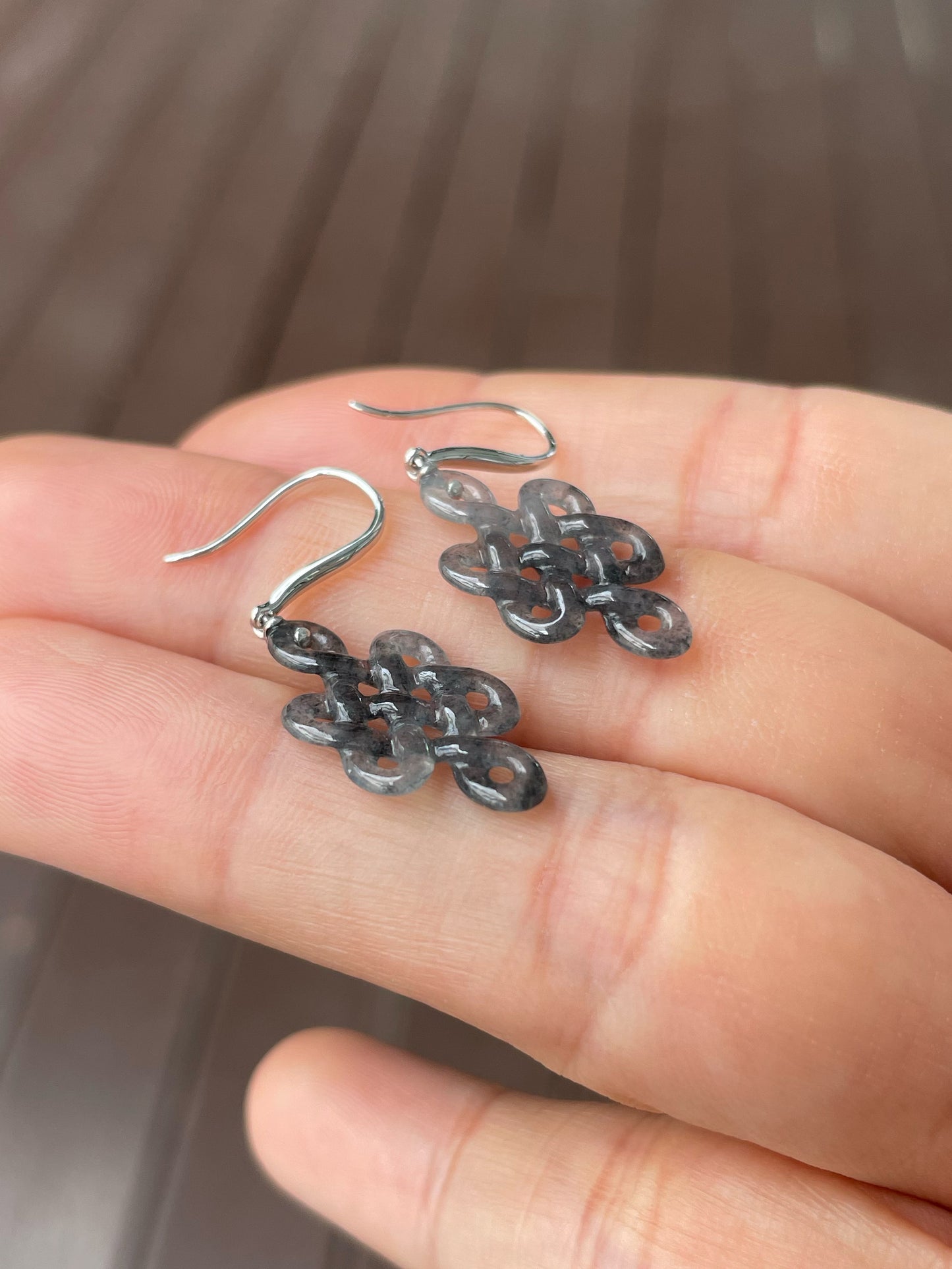 Icy Black Jadeite Earrings - Eternity Knot (NJE236)