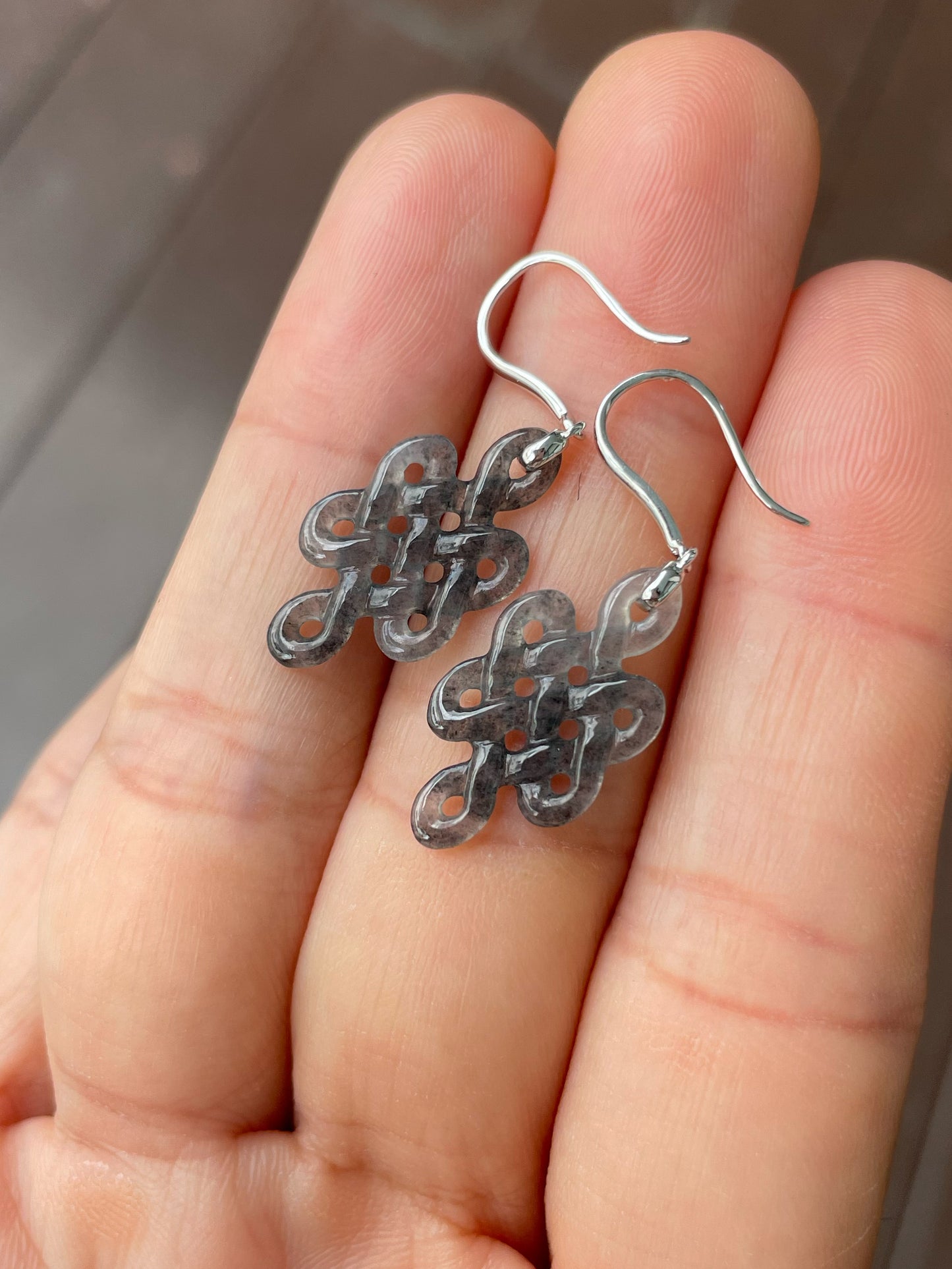 Icy Black Jadeite Earrings - Eternity Knot (NJE236)