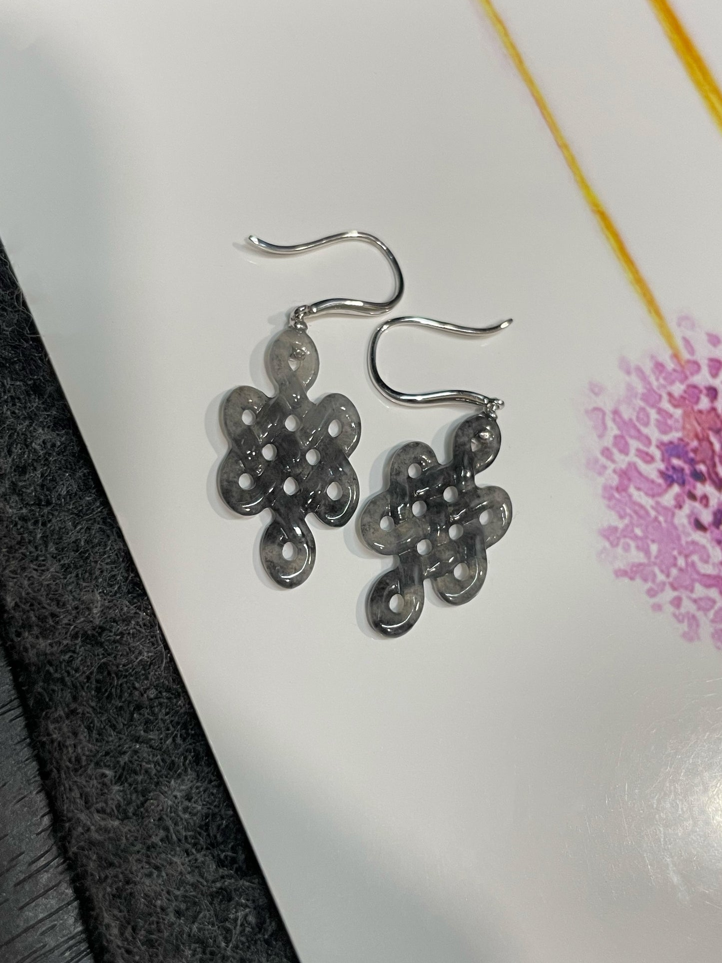 Icy Black Jadeite Earrings - Eternity Knot (NJE236)
