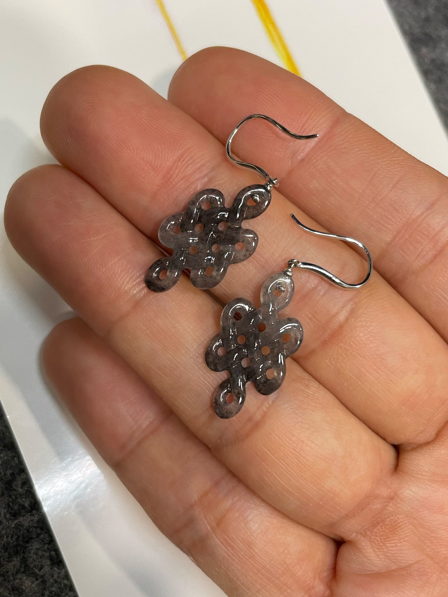 Icy Black Jadeite Earrings - Eternity Knot (NJE236)