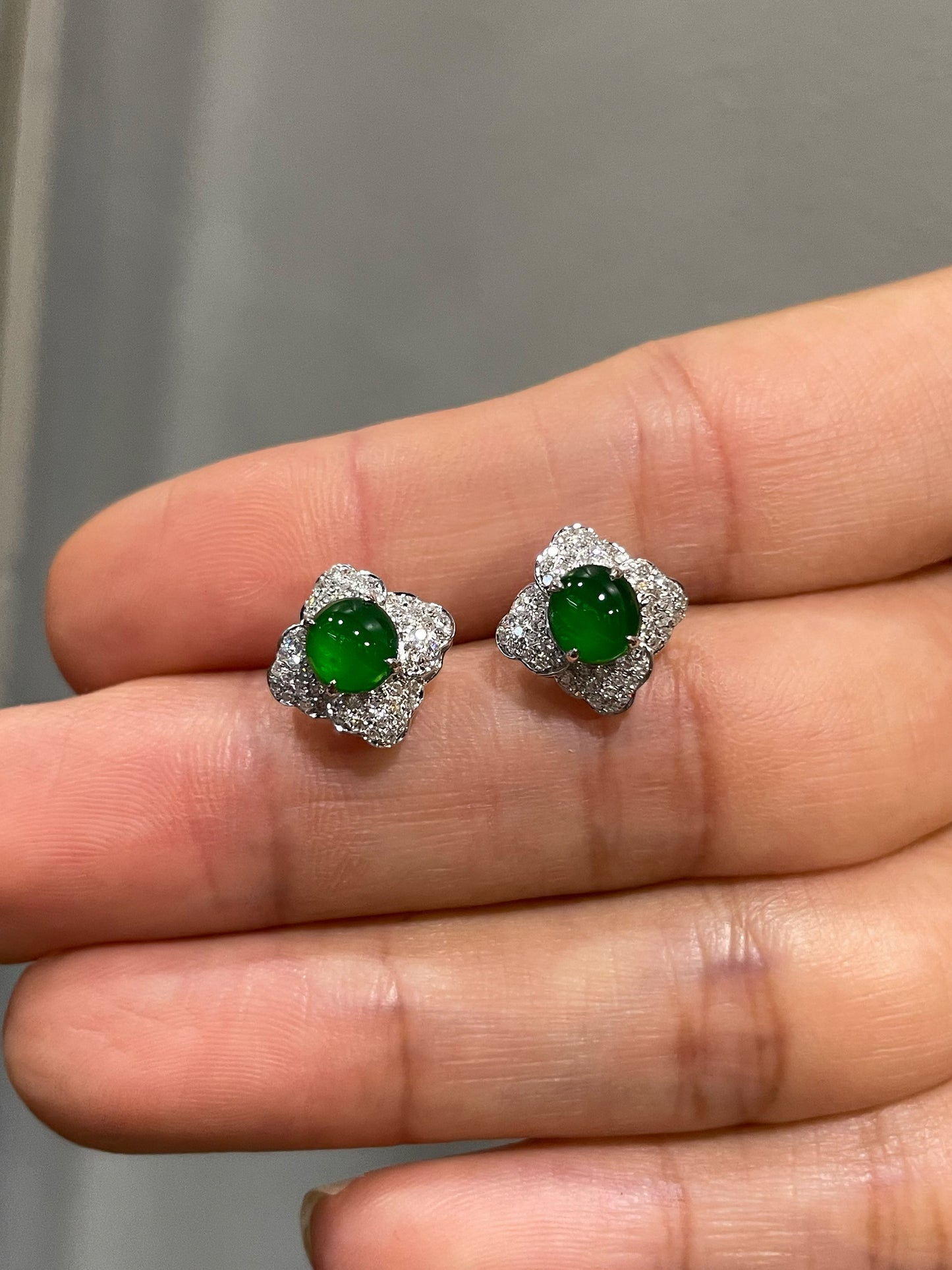 Green Jade Earrings - Cabochons (NJE237)