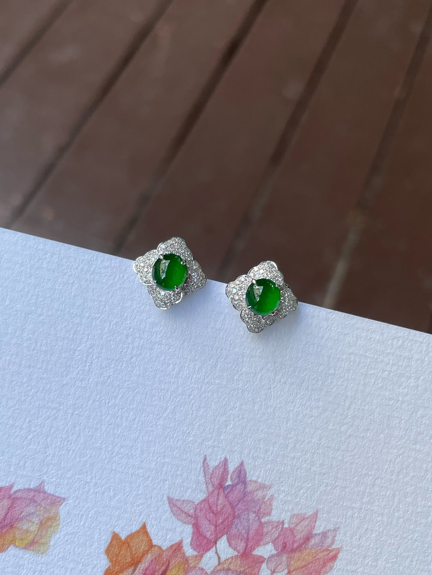 Green Jade Earrings - Cabochons (NJE237)