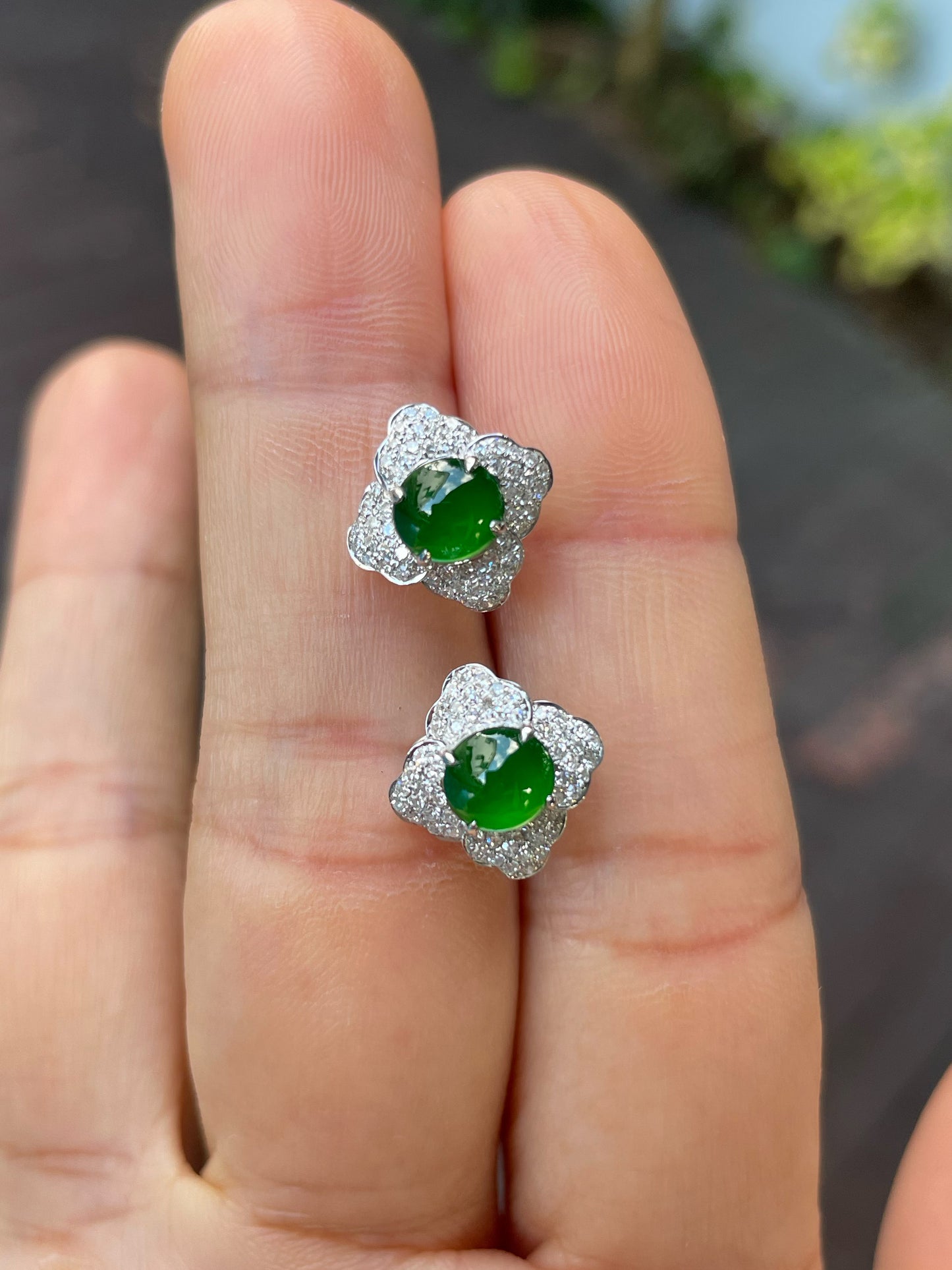 Green Jade Earrings - Cabochons (NJE237)
