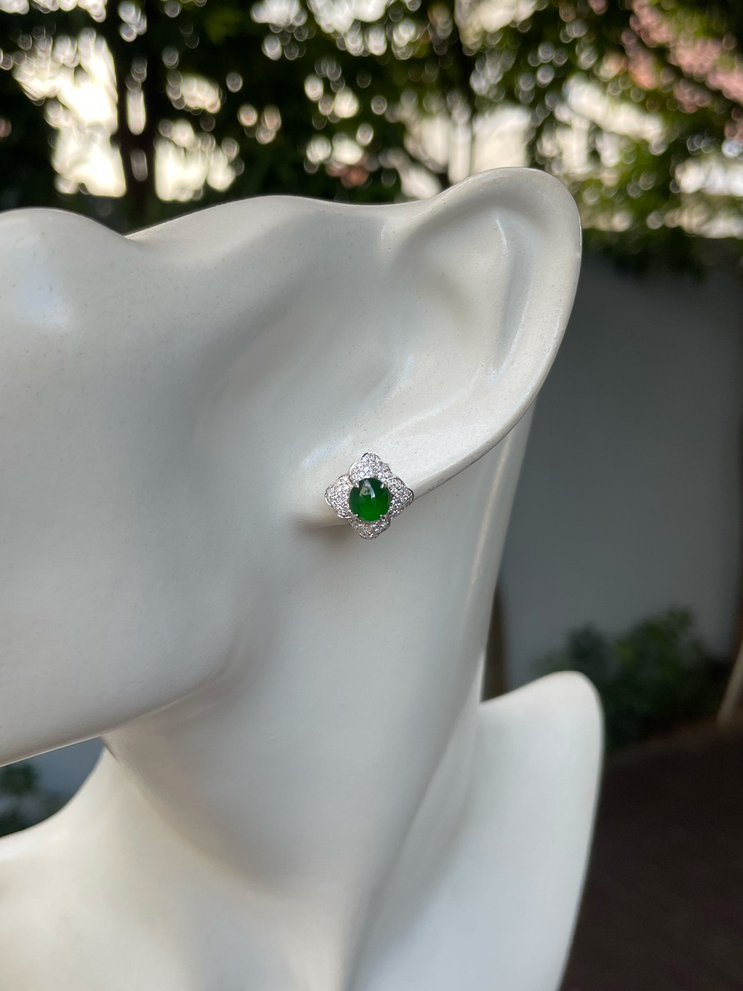 Green Jade Earrings - Cabochons (NJE237)
