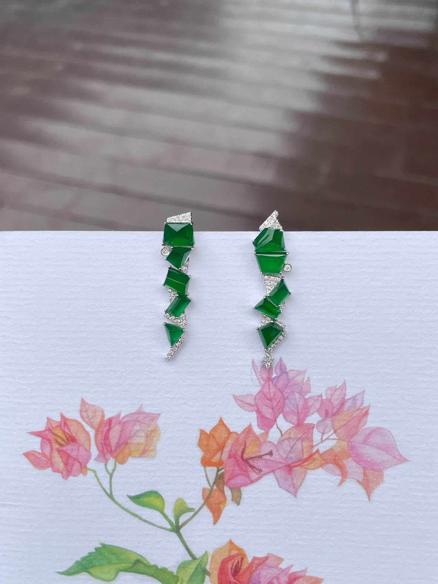 Green Jadeite Earrings - Fancy Shapes (NJE251)