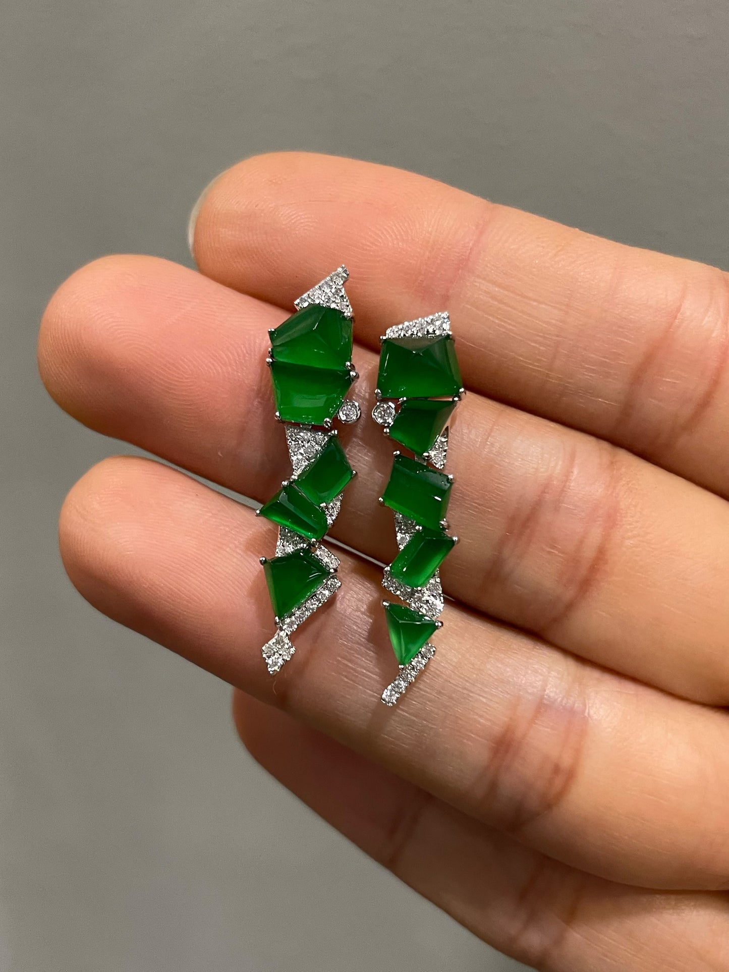 Green Jadeite Earrings - Fancy Shapes (NJE251)