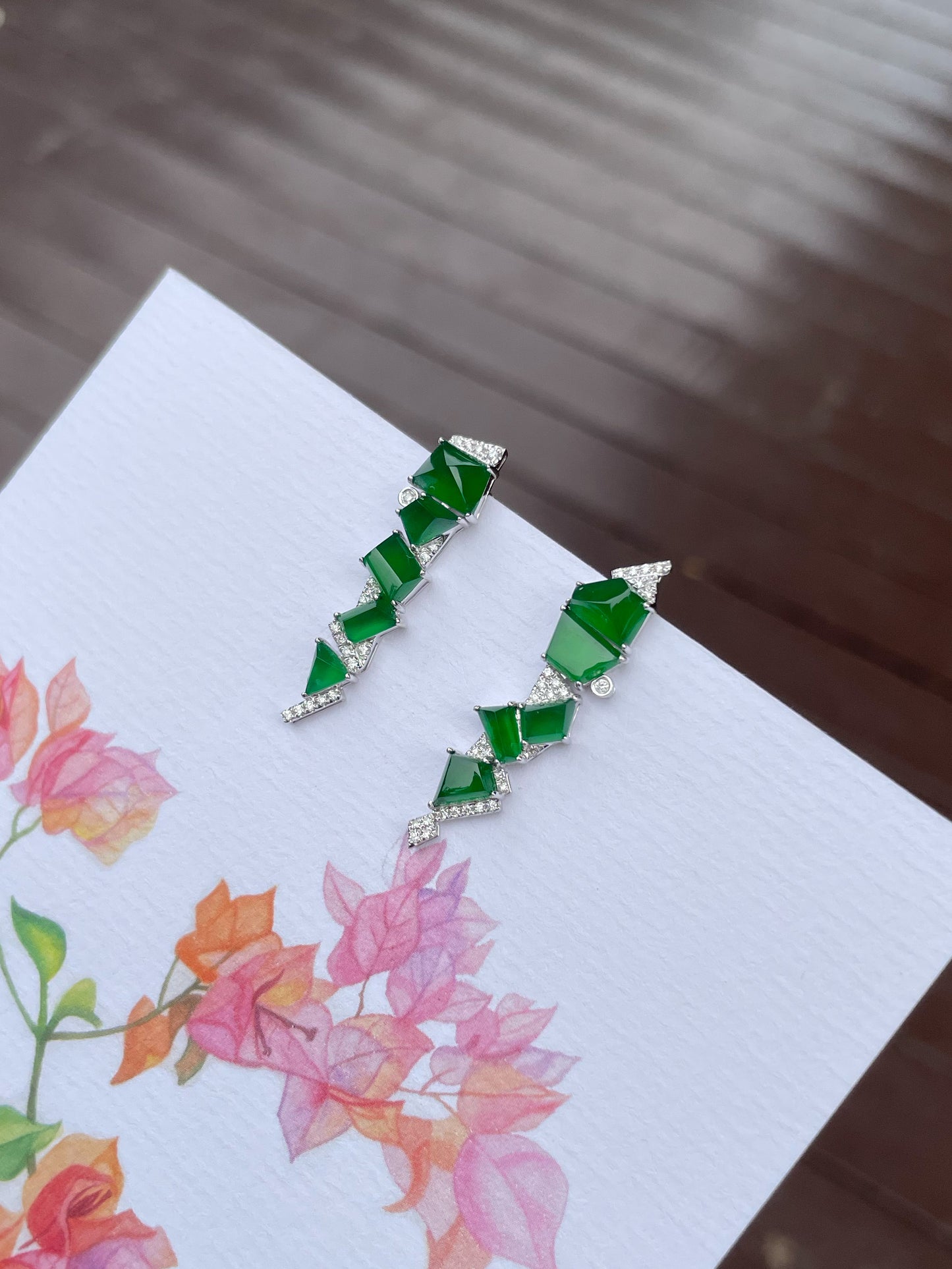 Green Jadeite Earrings - Fancy Shapes (NJE251)