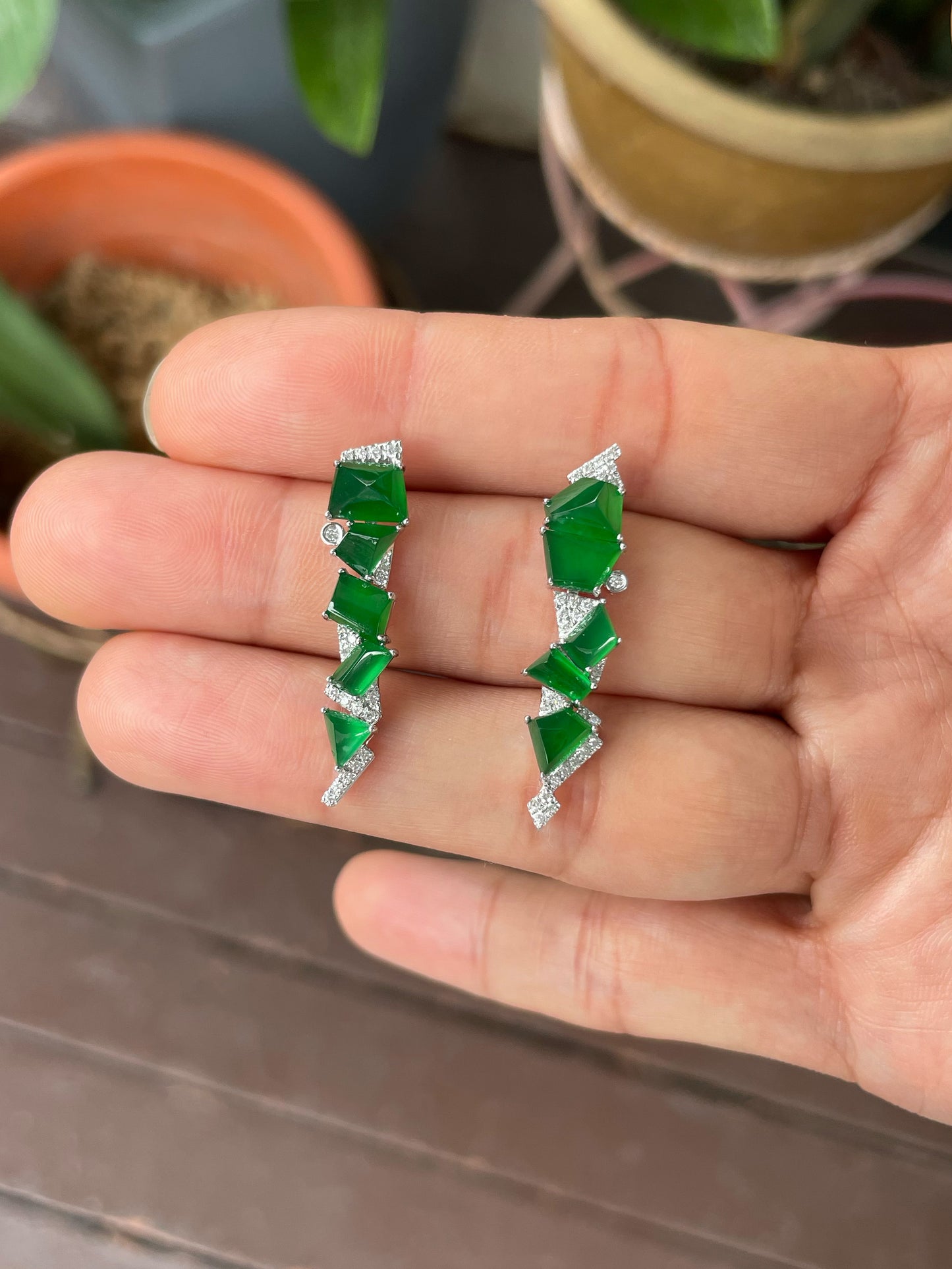 Green Jadeite Earrings - Fancy Shapes (NJE251)