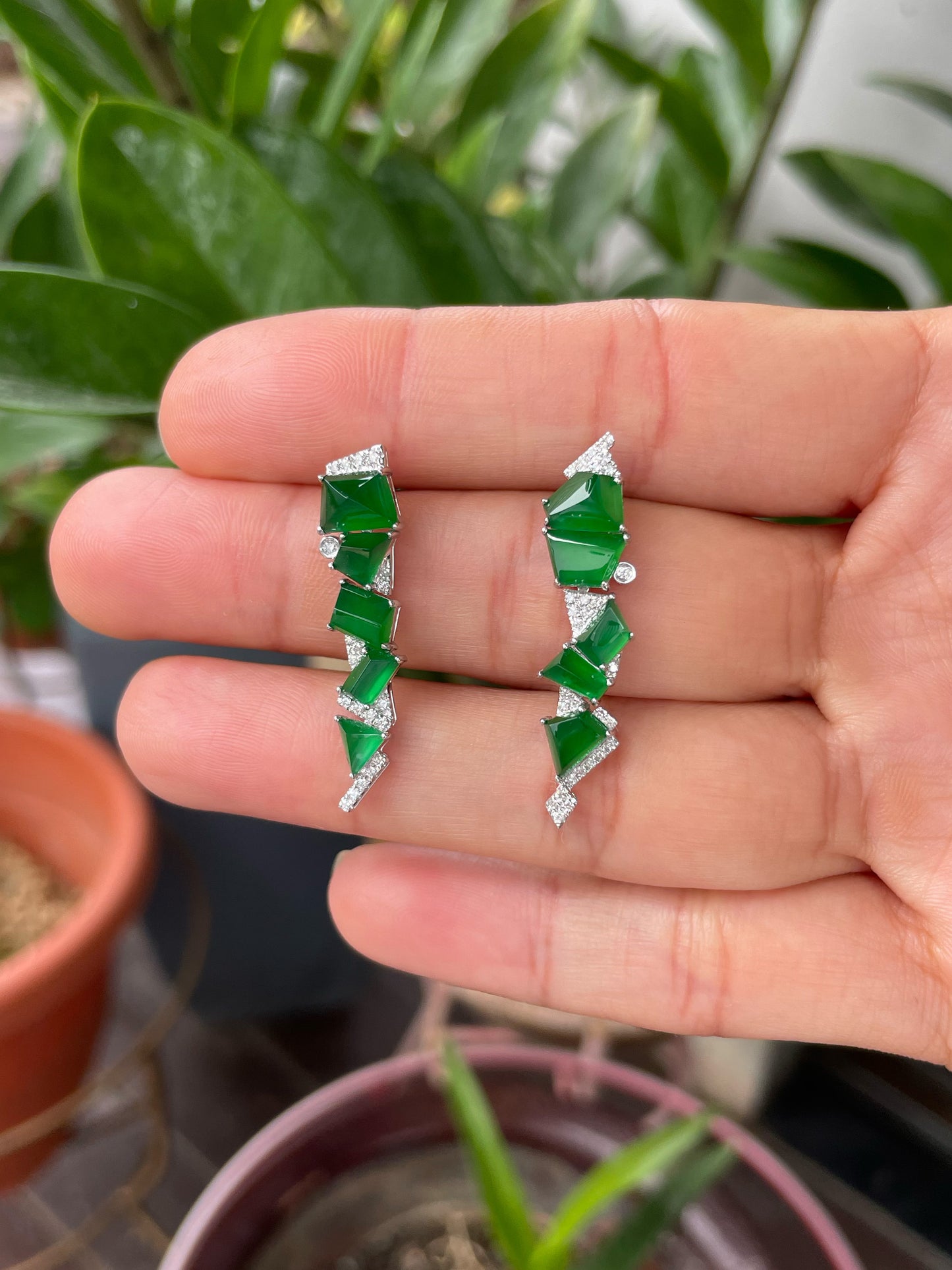 Green Jadeite Earrings - Fancy Shapes (NJE251)