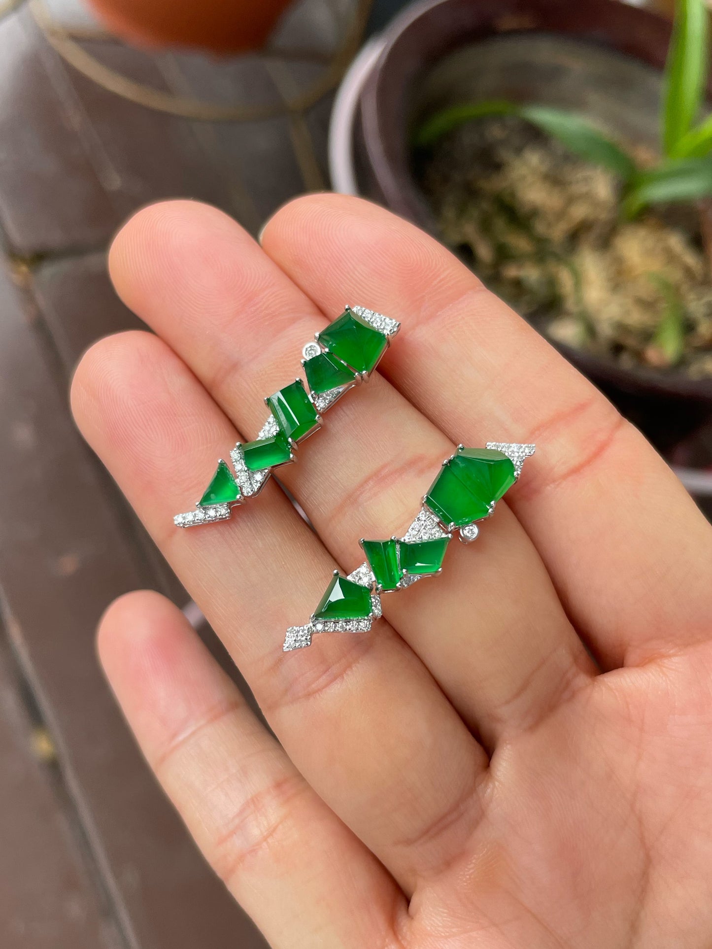 Green Jadeite Earrings - Fancy Shapes (NJE251)