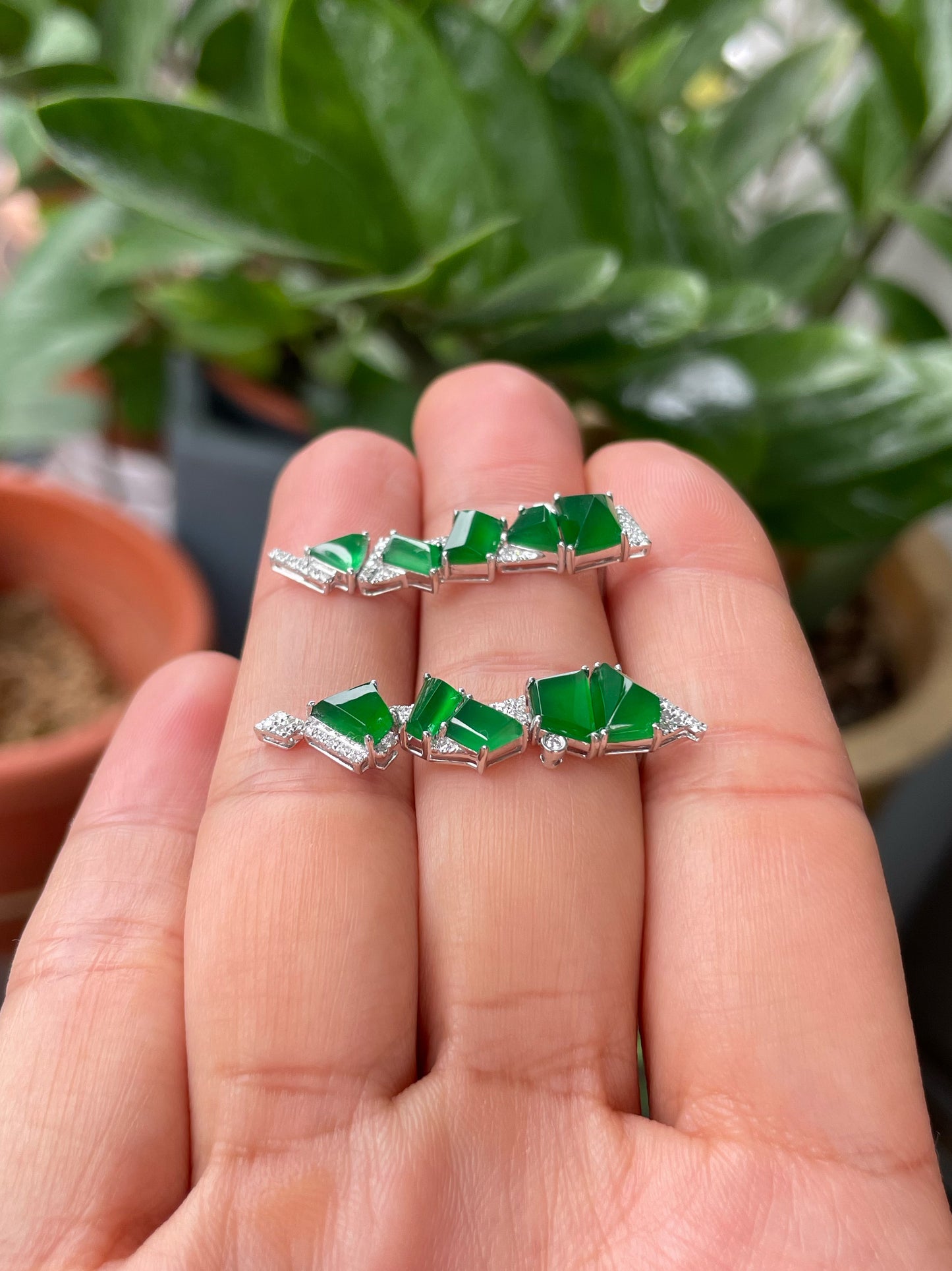 Green Jadeite Earrings - Fancy Shapes (NJE251)