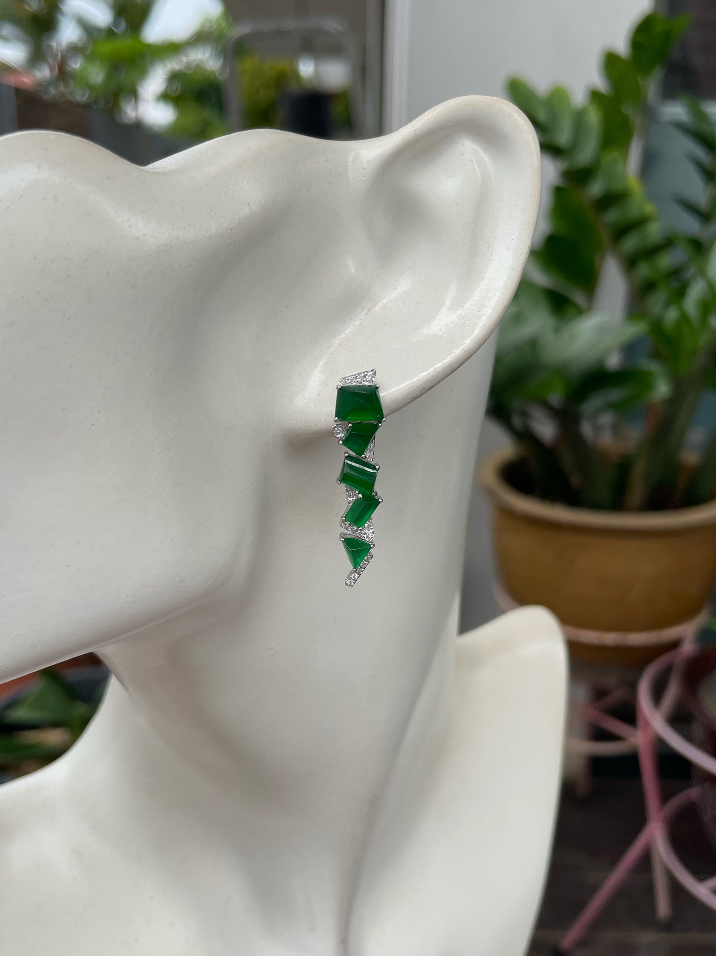 Green Jadeite Earrings - Fancy Shapes (NJE251)