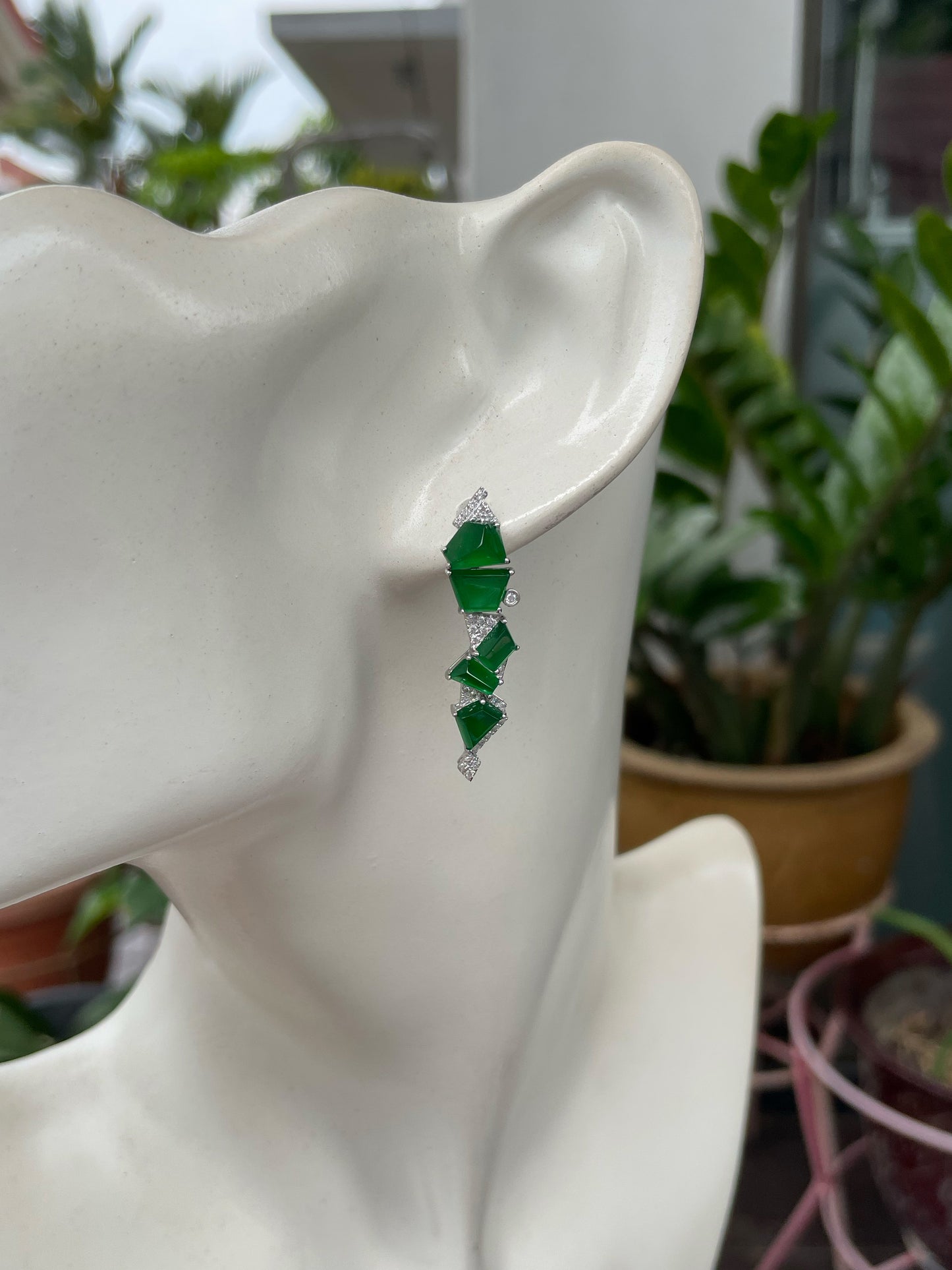 Green Jadeite Earrings - Fancy Shapes (NJE251)