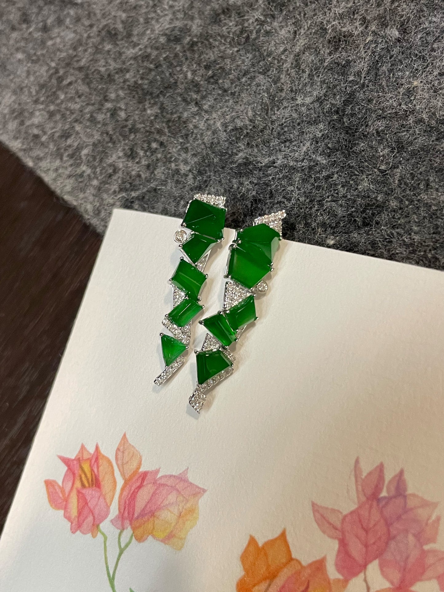 Green Jadeite Earrings - Fancy Shapes (NJE251)