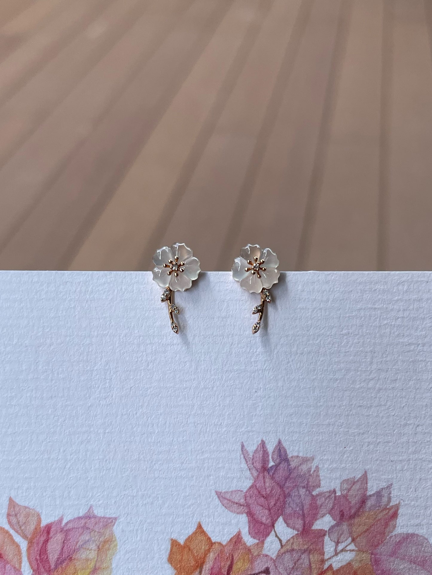 Icy Carved Jade Earrings - Plum Blossoms (NJE256)