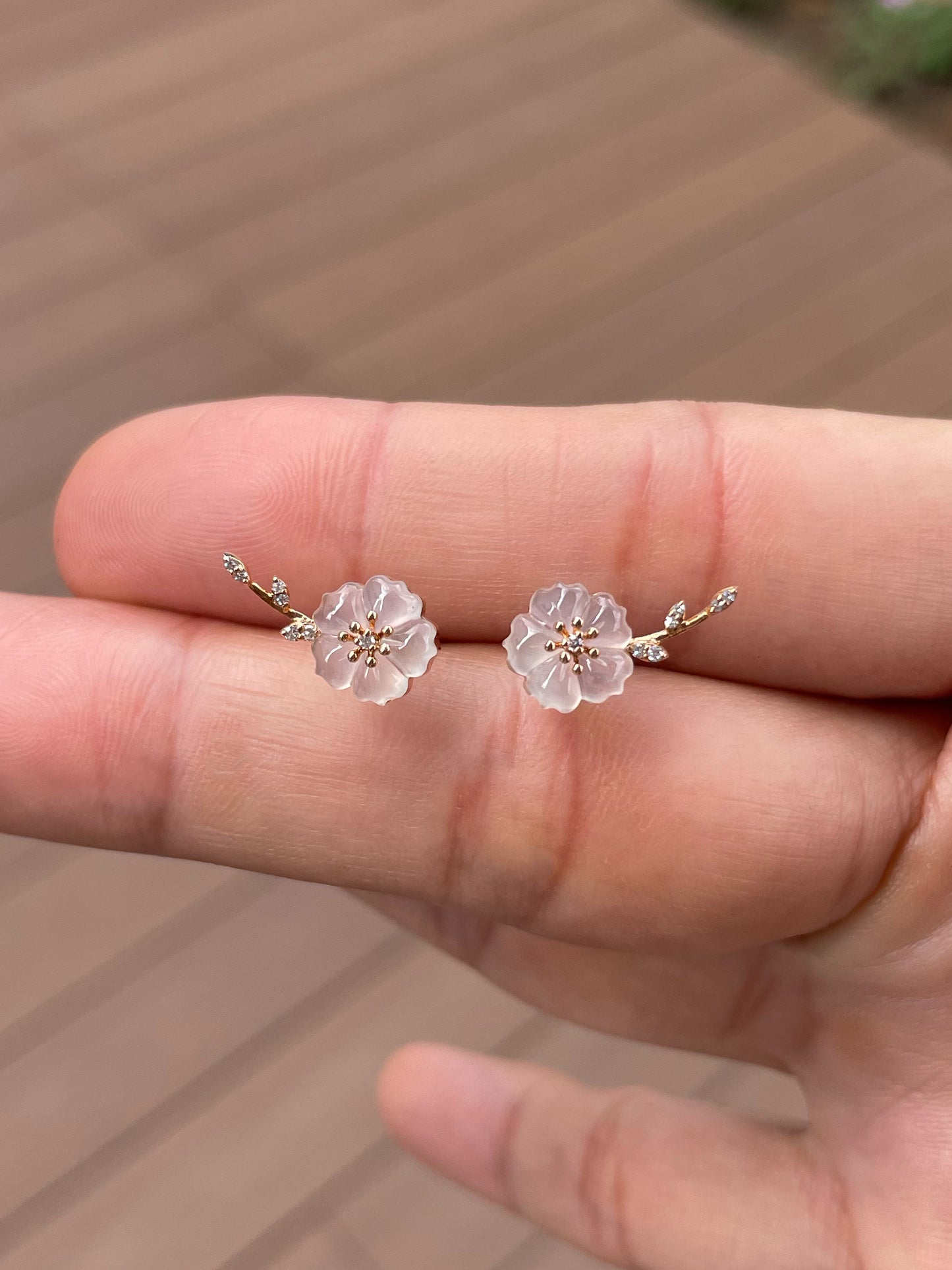 Icy Carved Jade Earrings - Plum Blossoms (NJE256)