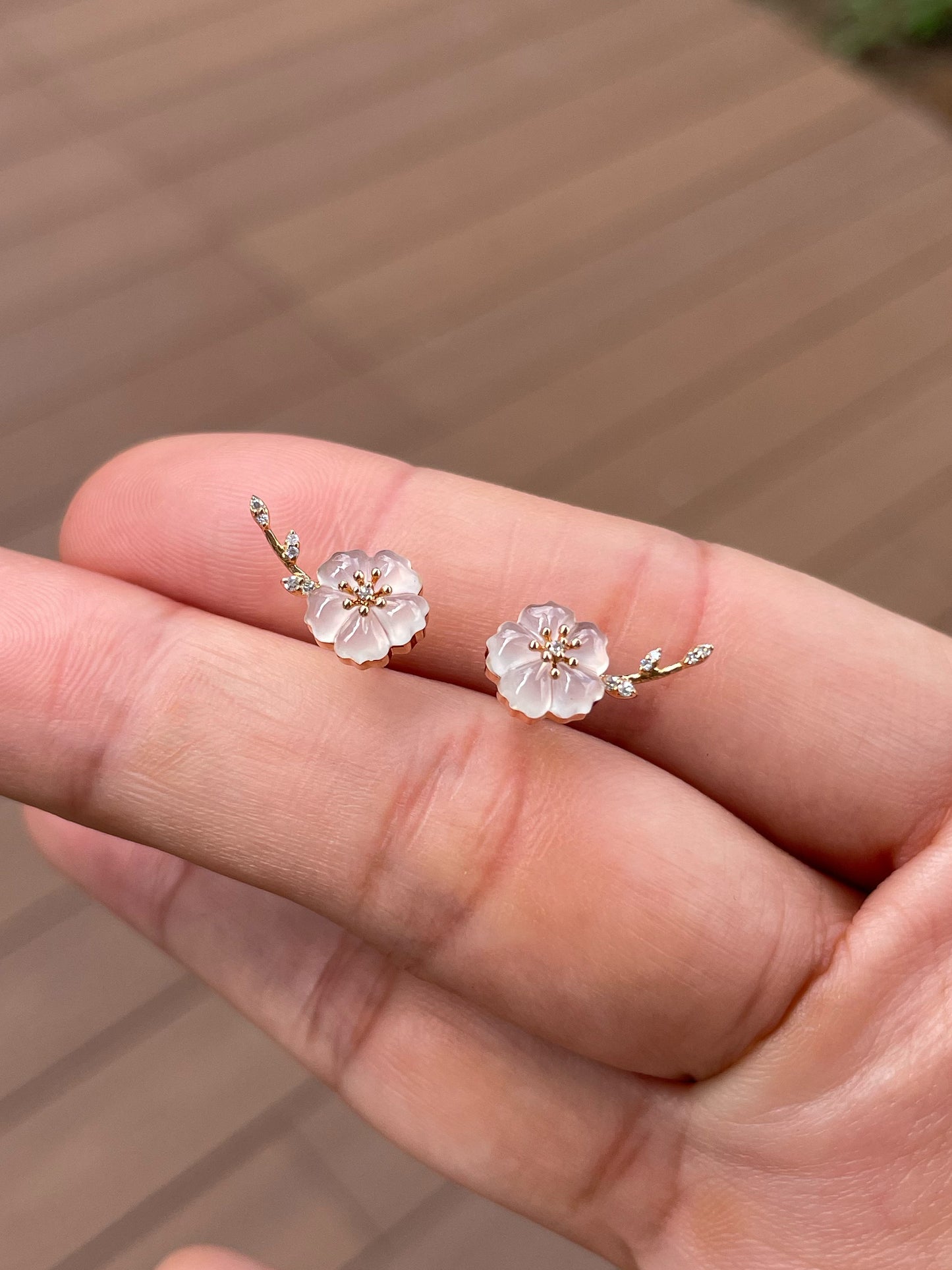 Icy Carved Jade Earrings - Plum Blossoms (NJE256)