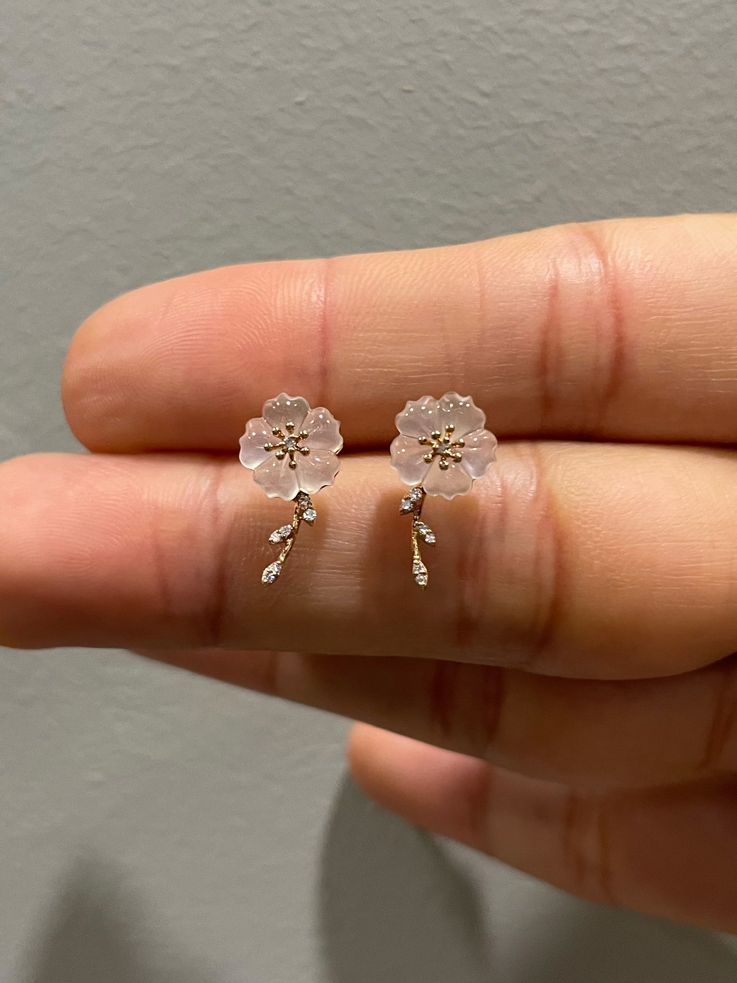 Icy Carved Jade Earrings - Plum Blossoms (NJE256)