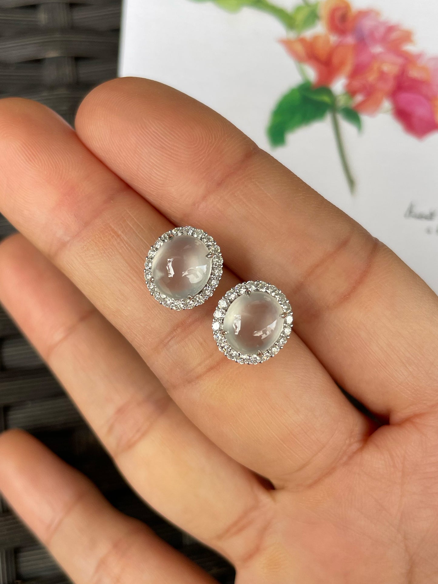 Glassy Jade Cabochon Earrings (NJE261)