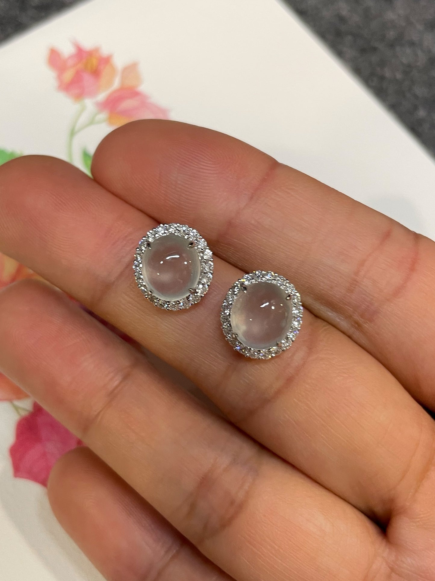 Glassy Jade Cabochon Earrings (NJE261)