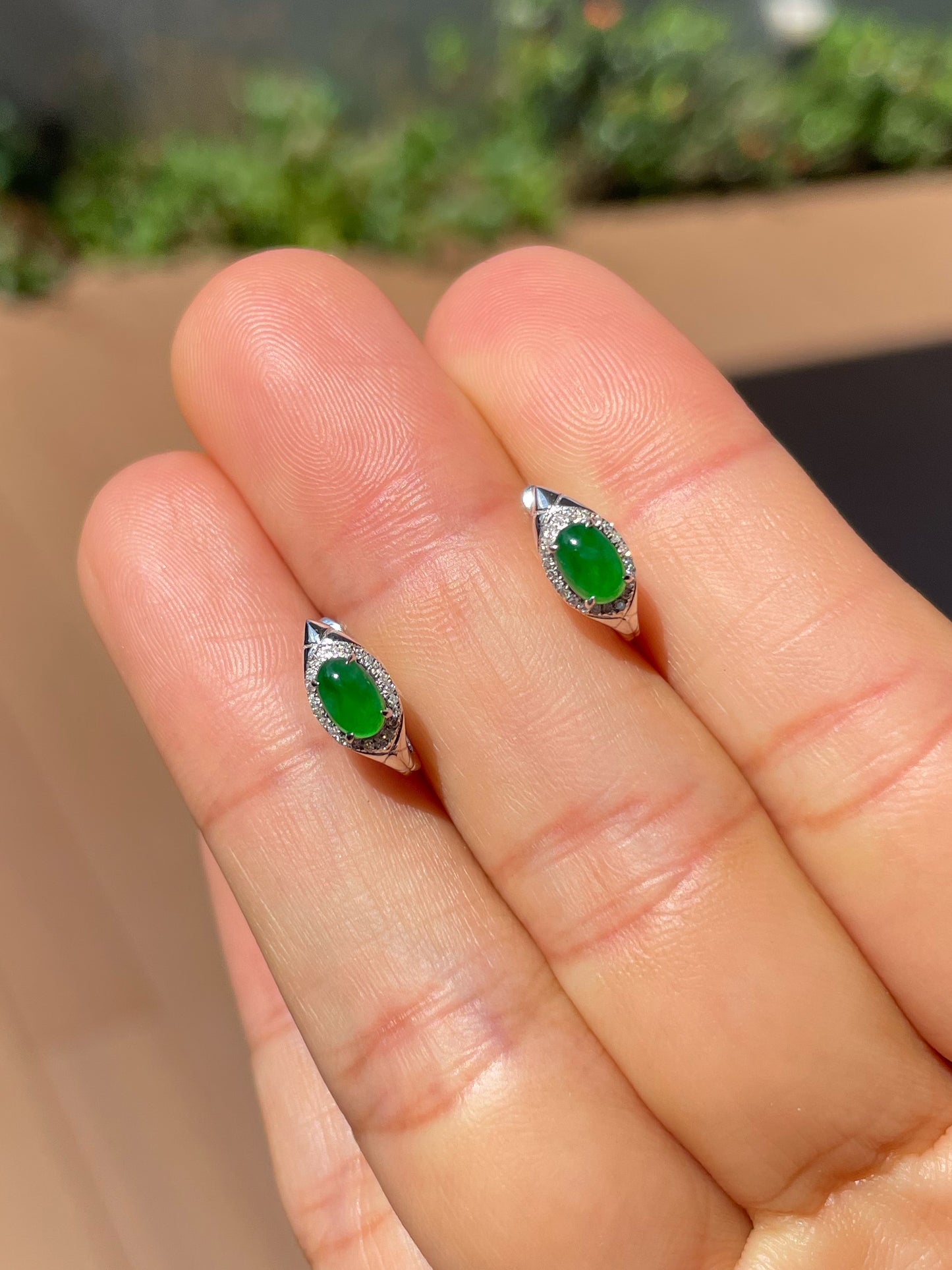 Green Jade Earrings - Cabochons (NJE263)