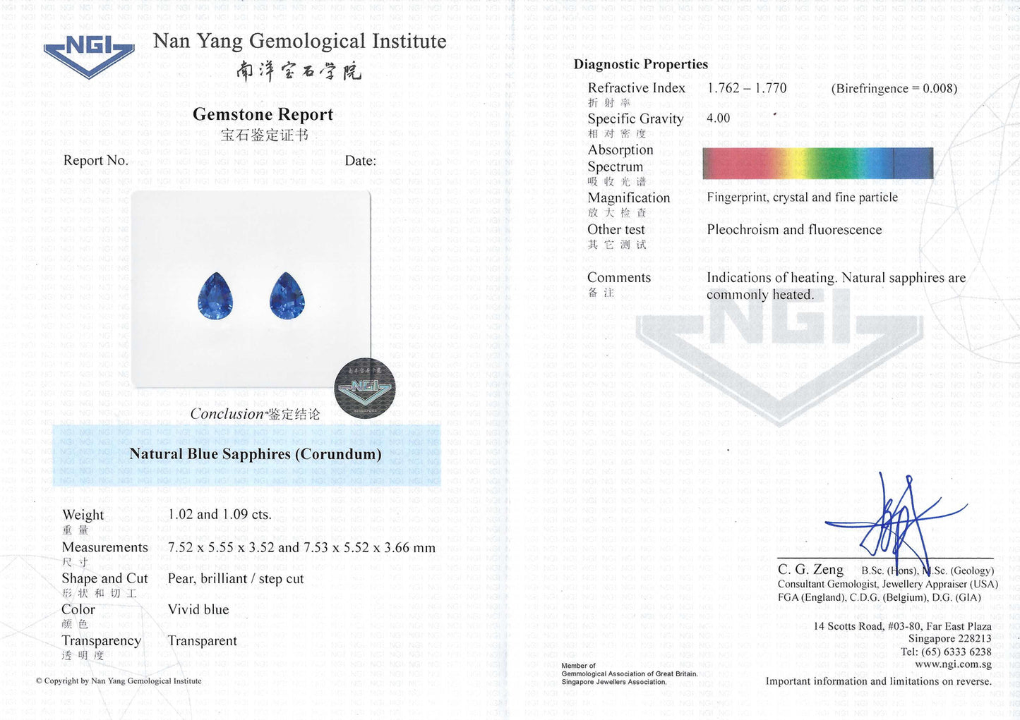 Natural Vivid Blue Sapphire Earrings - 2.11CT (NJE266)