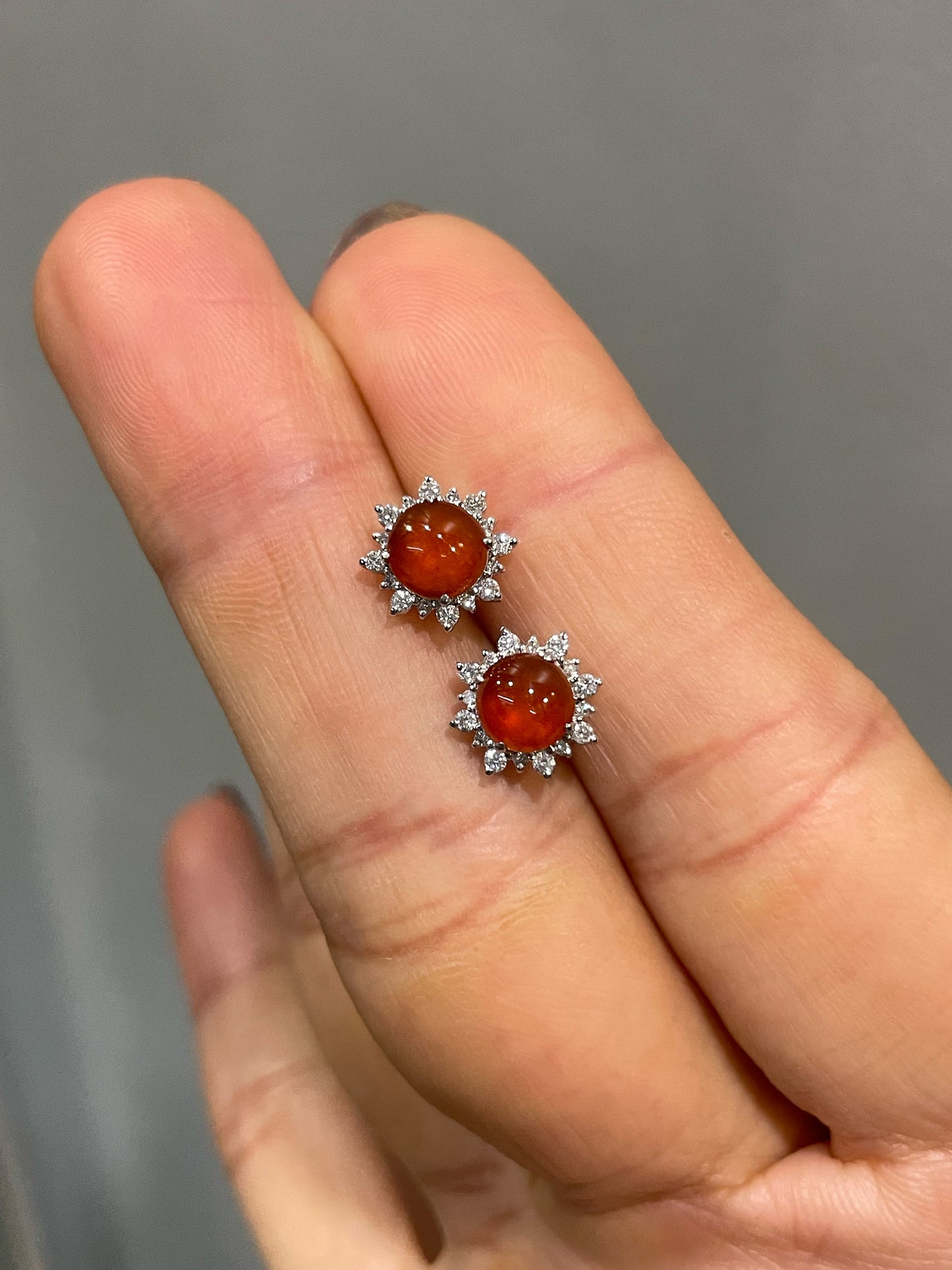 Orangey Red Jade Cabochon Earrings (NJE270)
