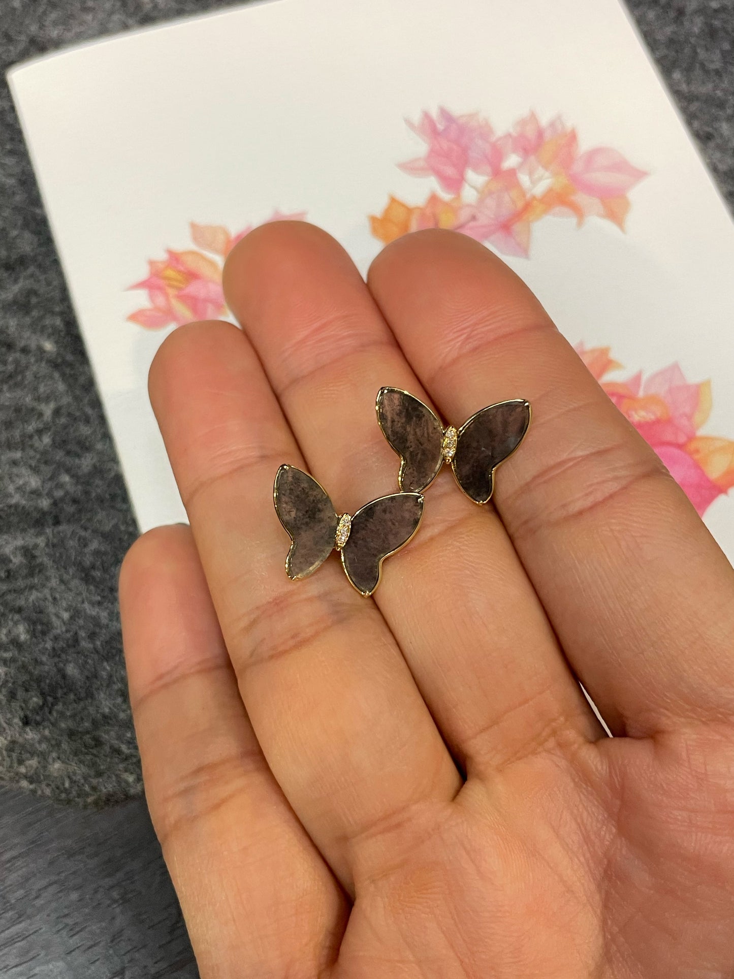 Icy Black Jade Earrings - Butterfly (NJE279)