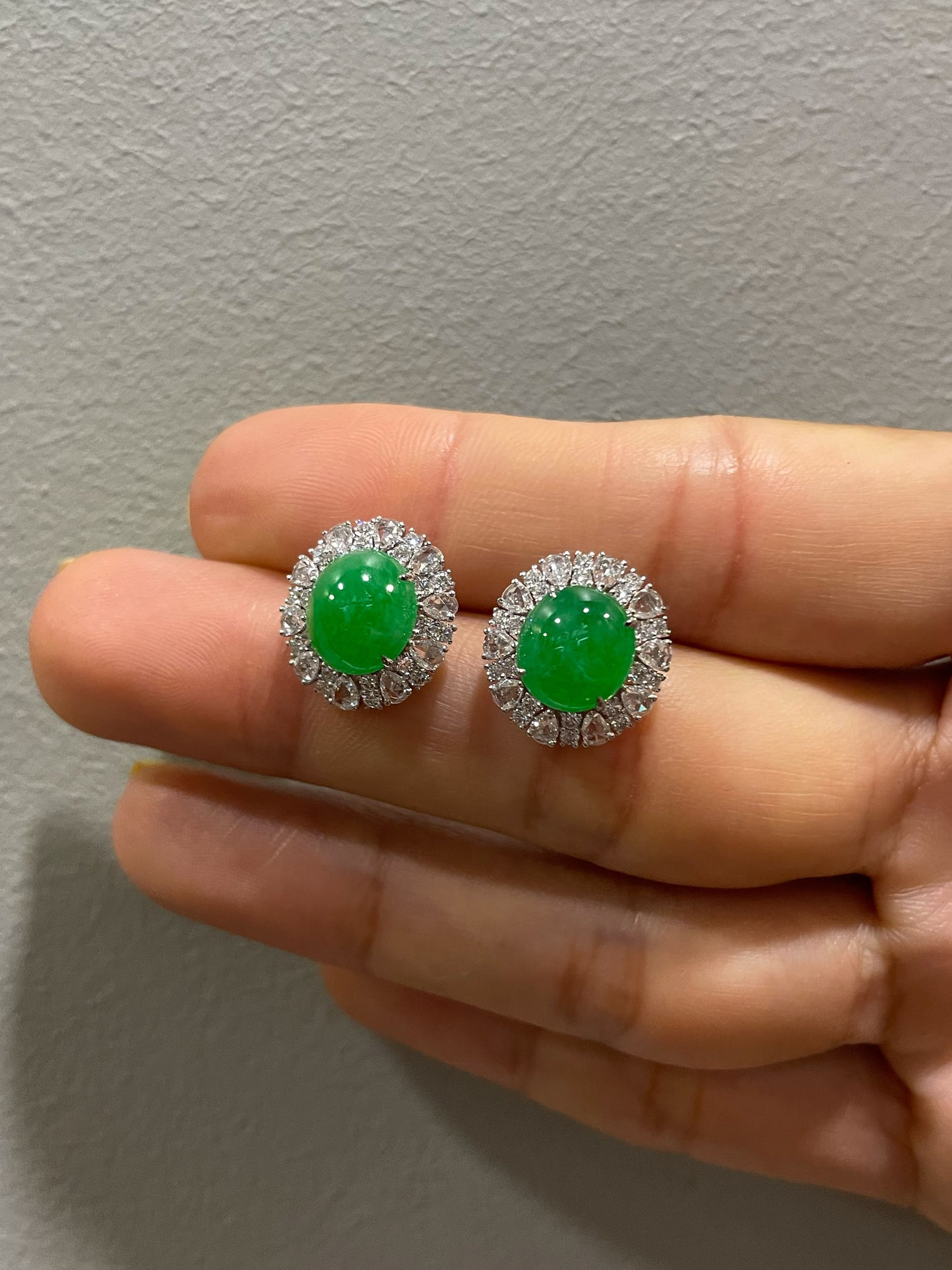 Green Jadeite Cabochon Earrings (NJE288)