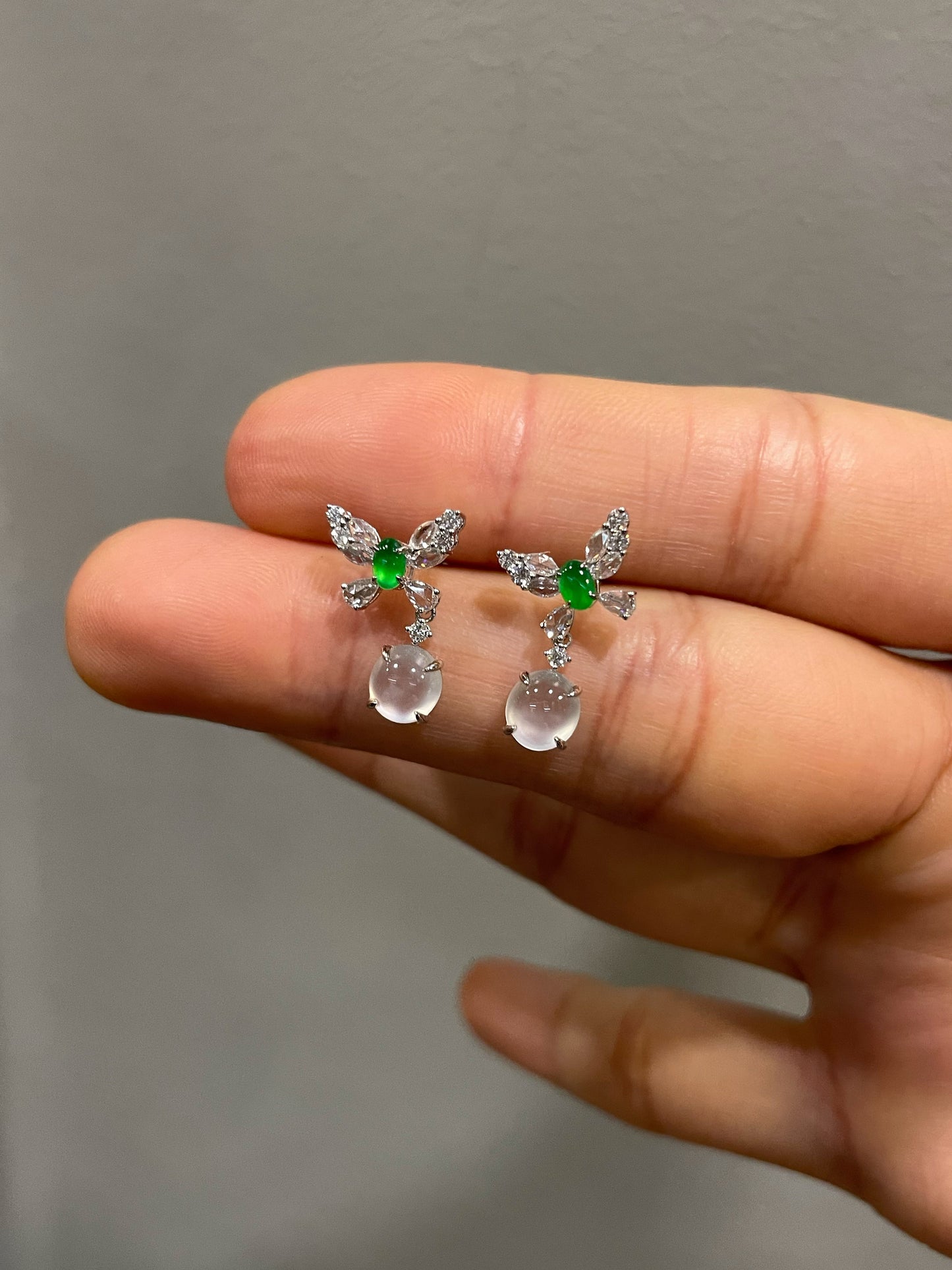 Glassy White With Green Jadeite Earrings (NJE289)