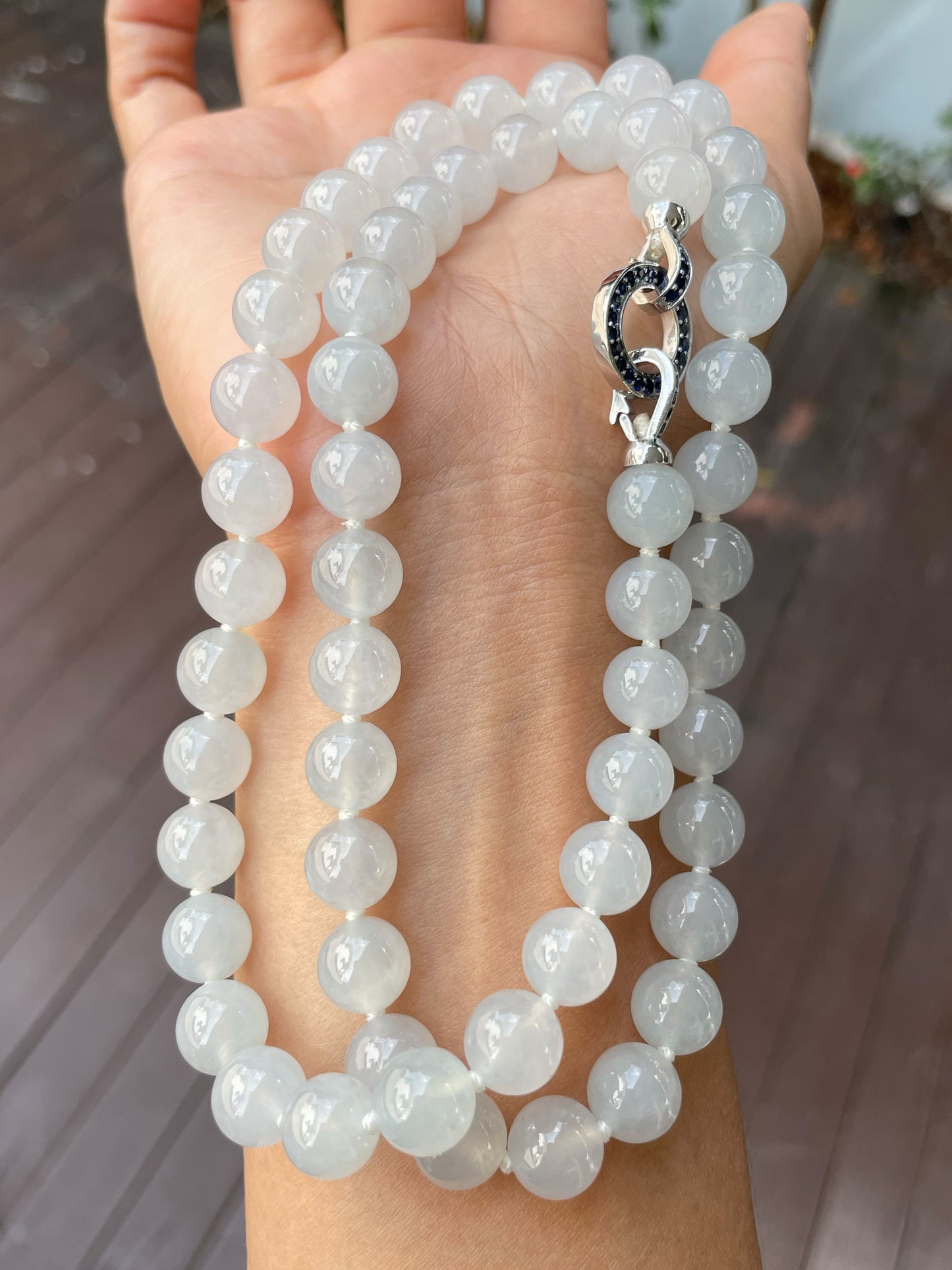 Icy White Jade Beads Necklace (NJN015)