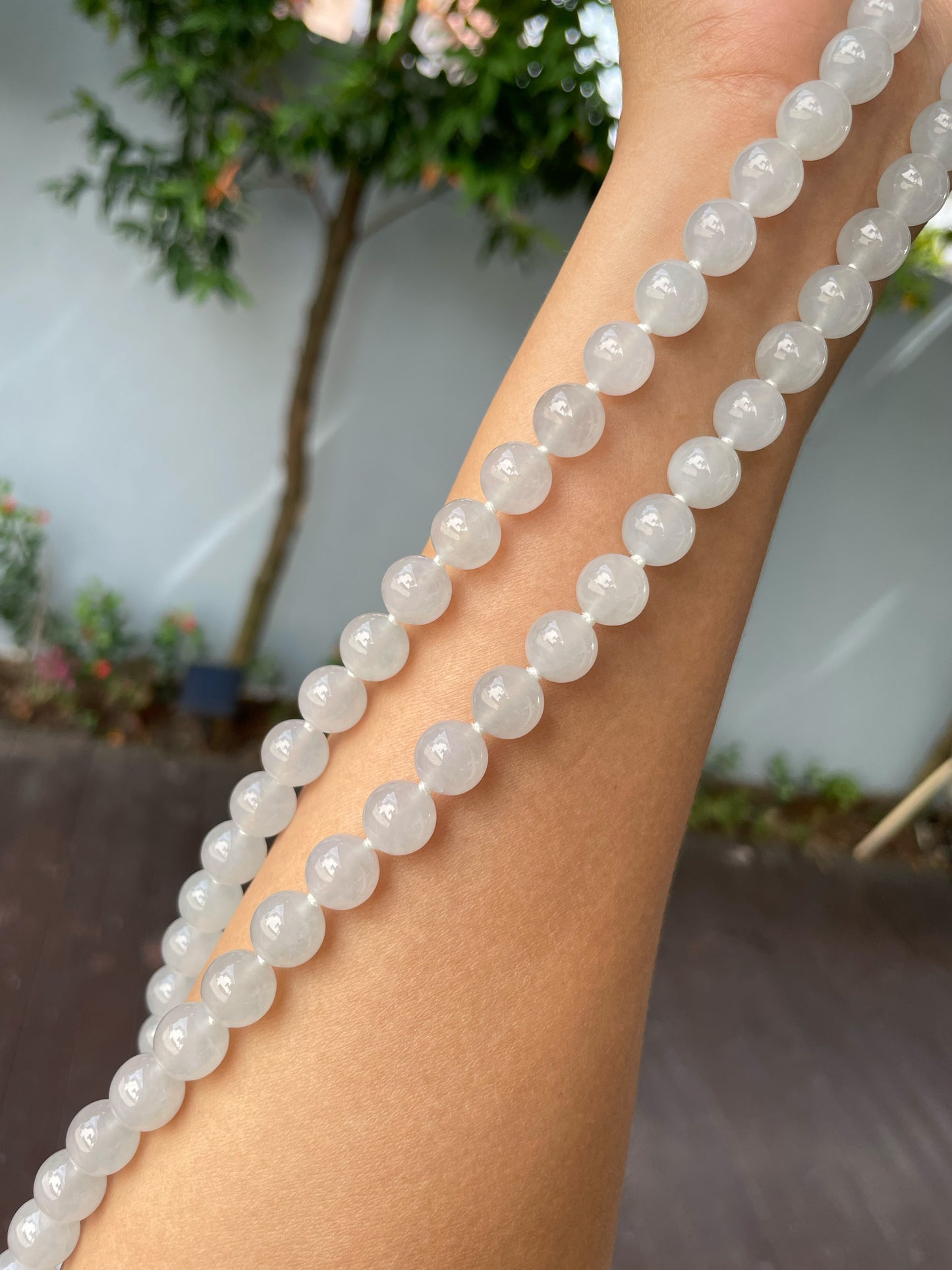 Icy White Jade Beads Necklace (NJN015)