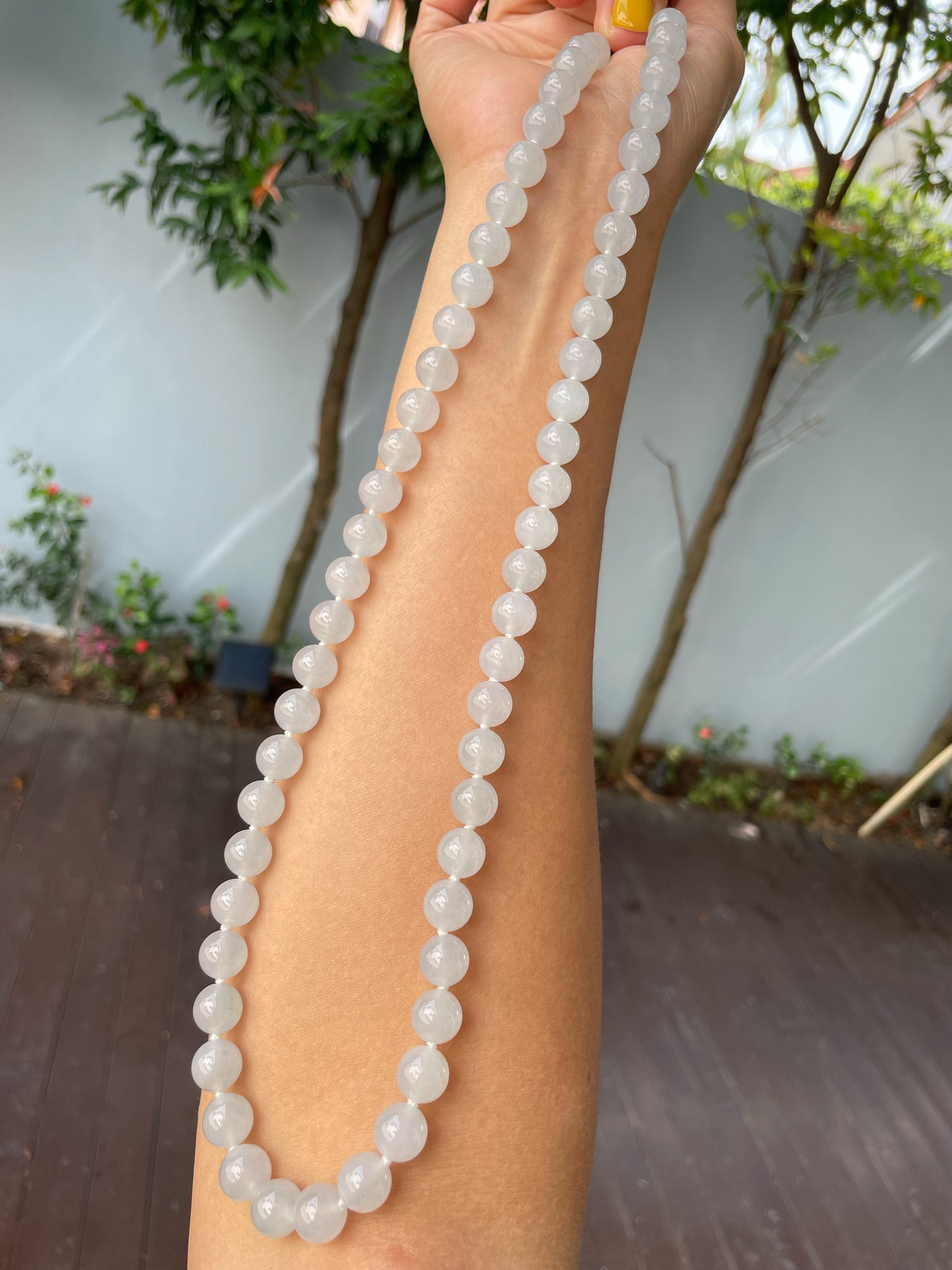 Icy White Jade Beads Necklace (NJN015)