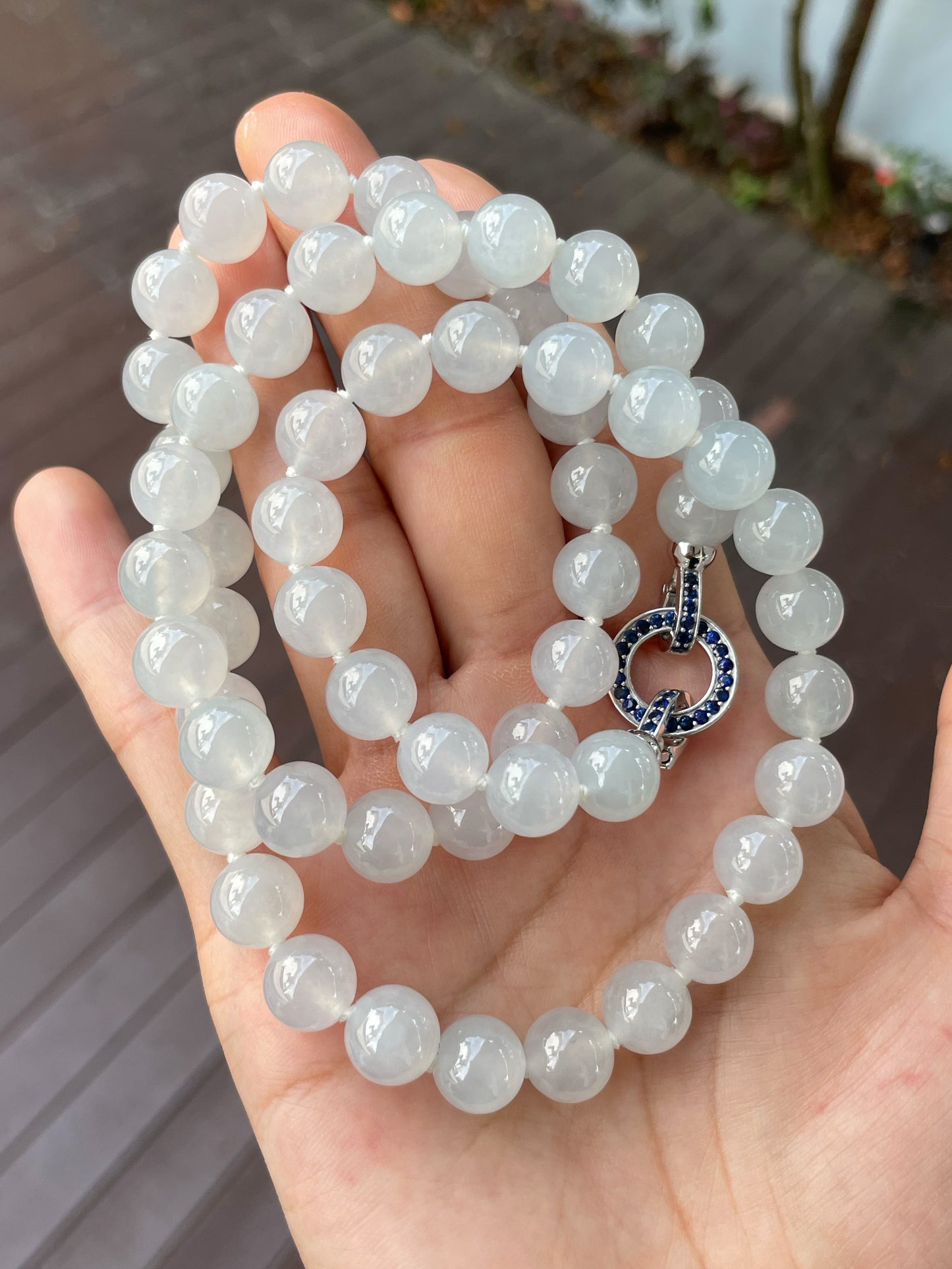 Icy White Jade Beads Necklace (NJN015)