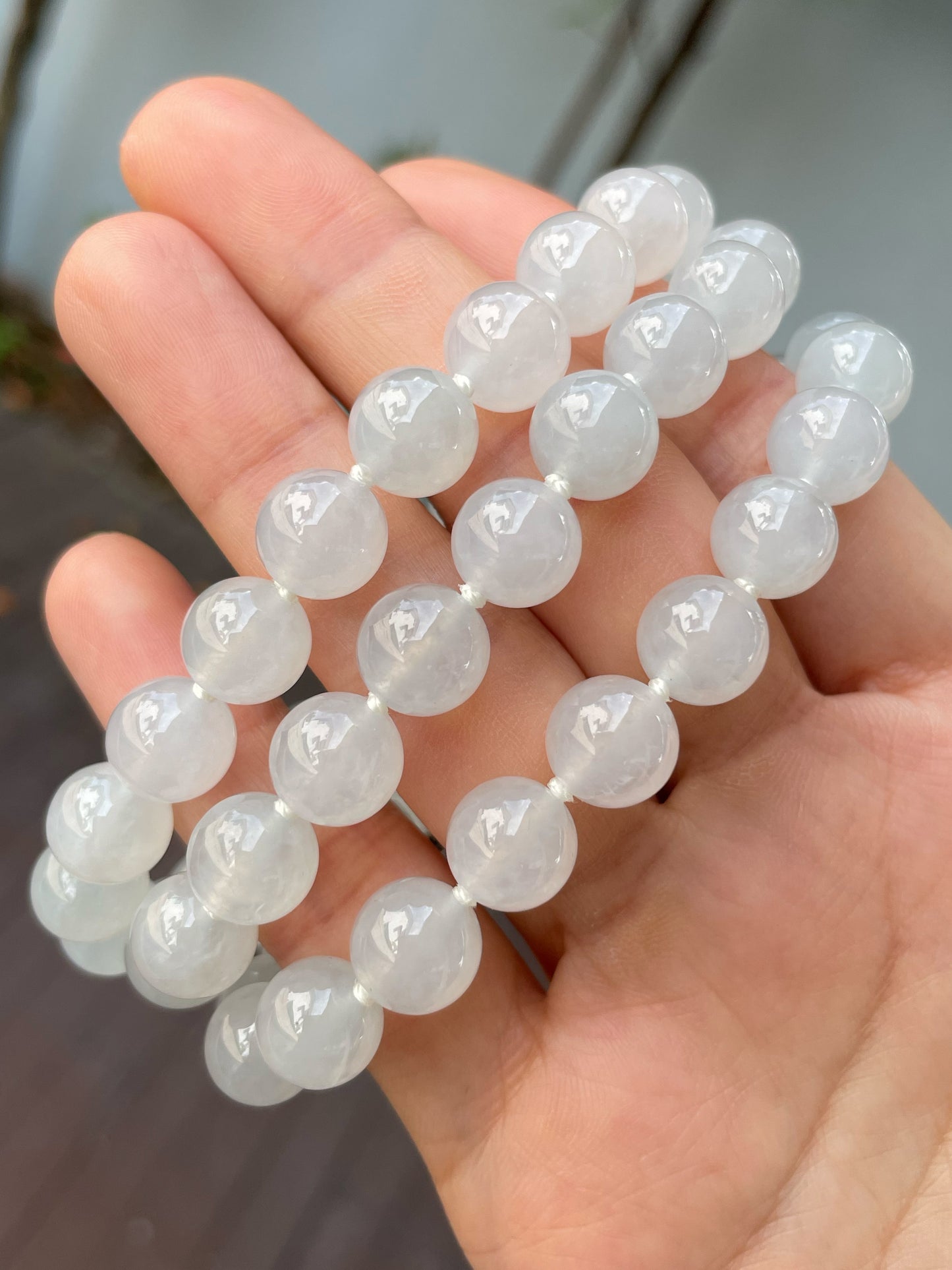 Icy White Jade Beads Necklace (NJN015)