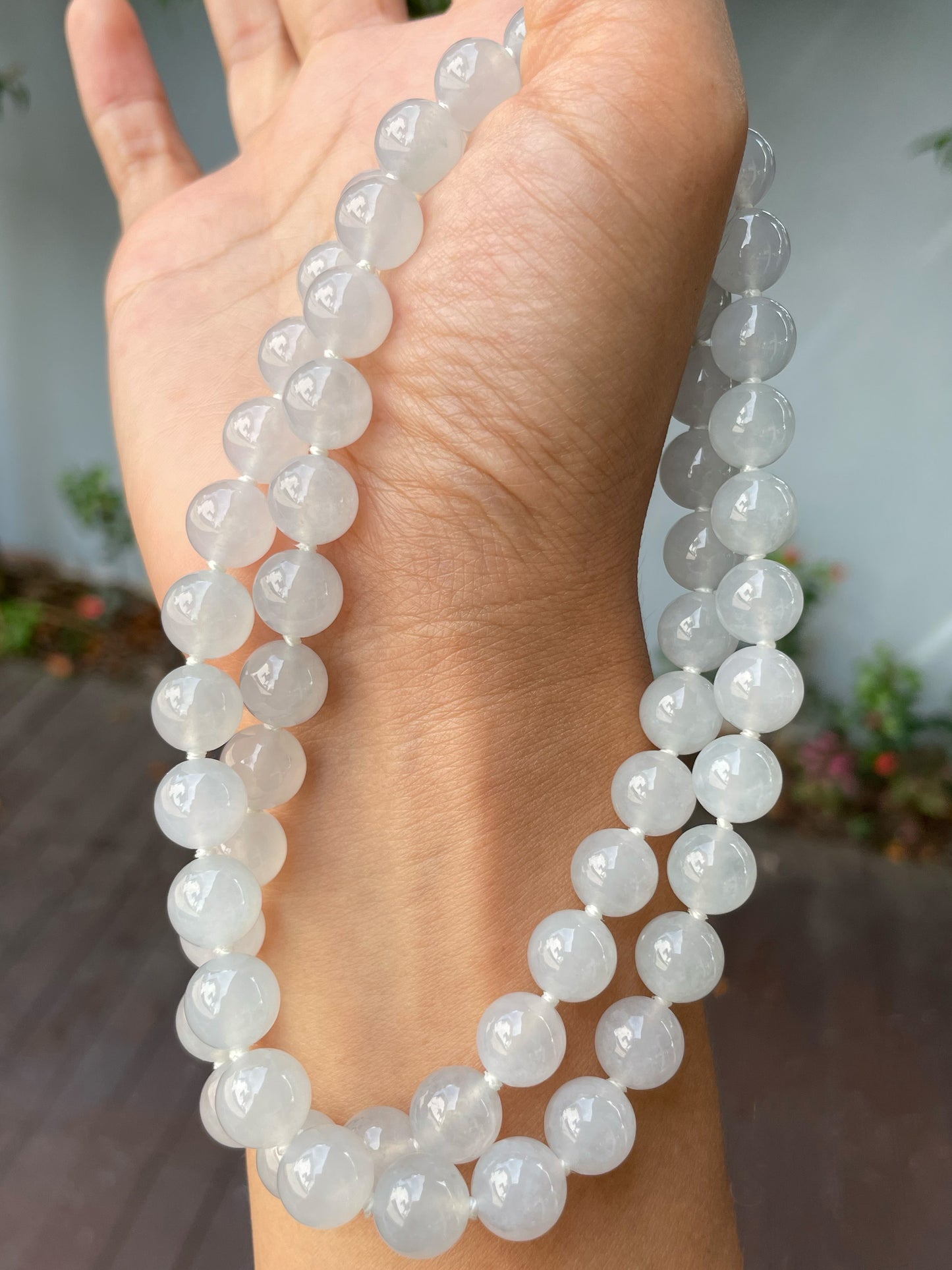 Icy White Jade Beads Necklace (NJN015)