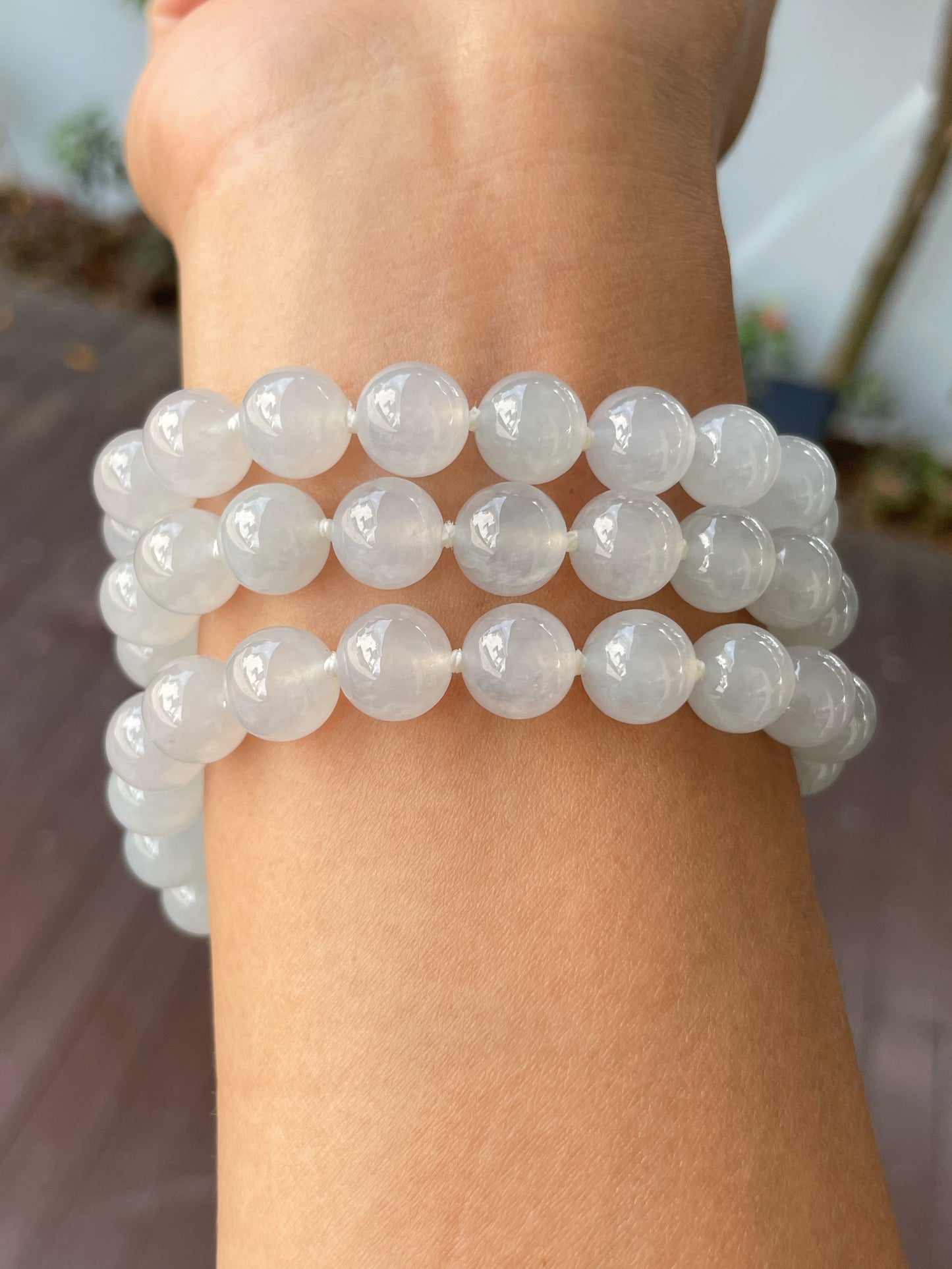 Icy White Jade Beads Necklace (NJN015)