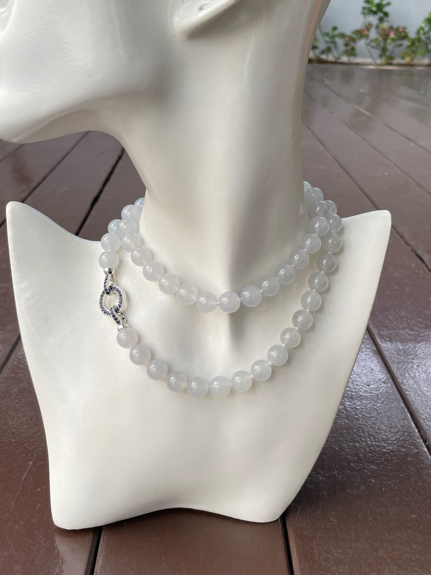 Icy White Jade Beads Necklace (NJN015)