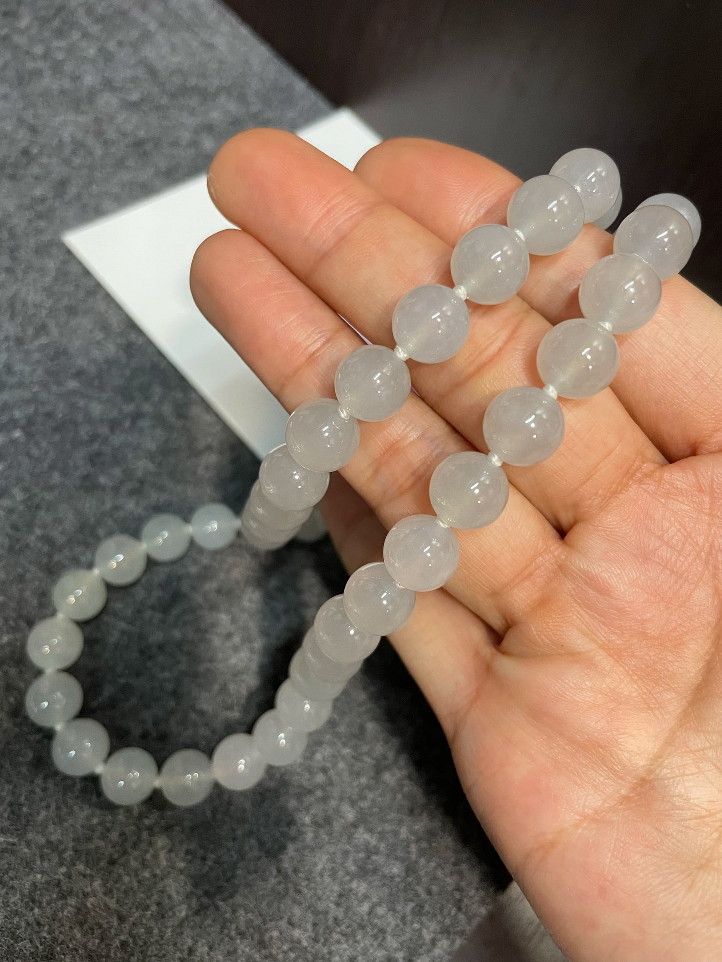 Icy White Jade Beads Necklace (NJN015)