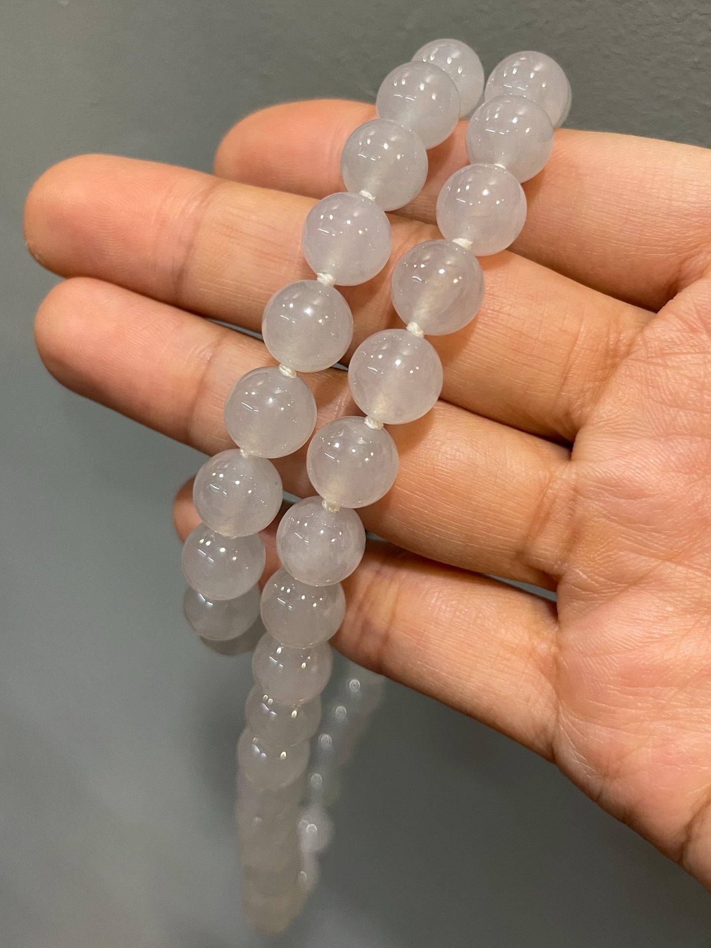 Icy White Jade Beads Necklace (NJN015)