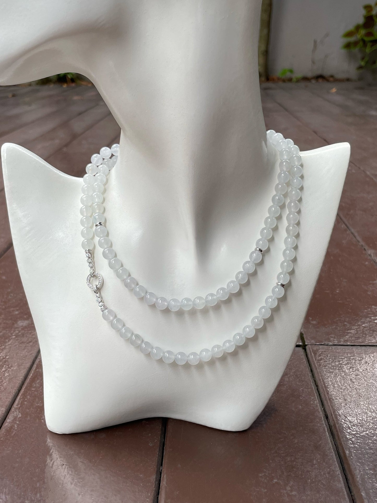 Icy White Jade Beads Necklace (NJN025)