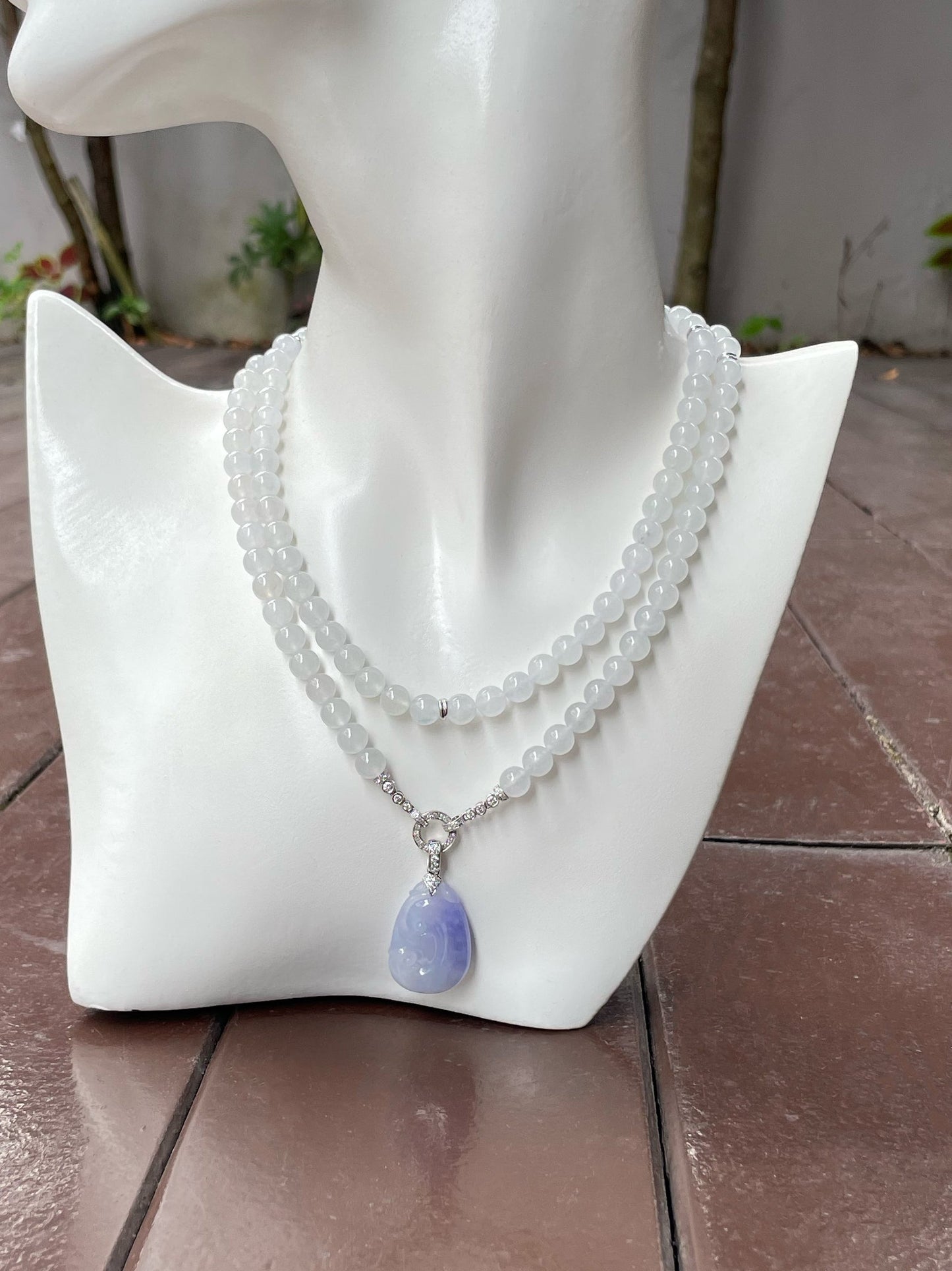 Icy White Jade Beads Necklace (NJN025)