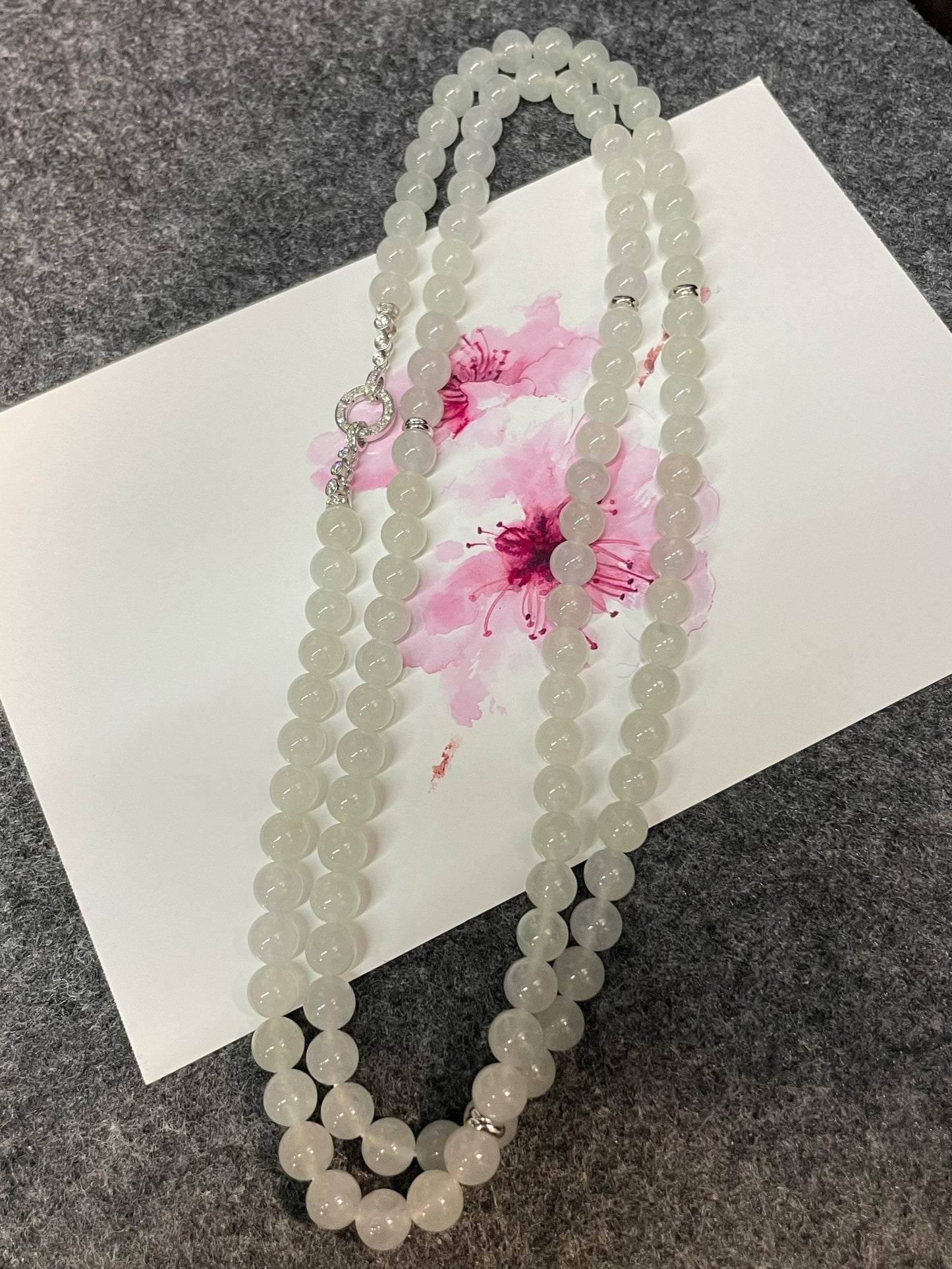 Icy White Jade Beads Necklace (NJN025)