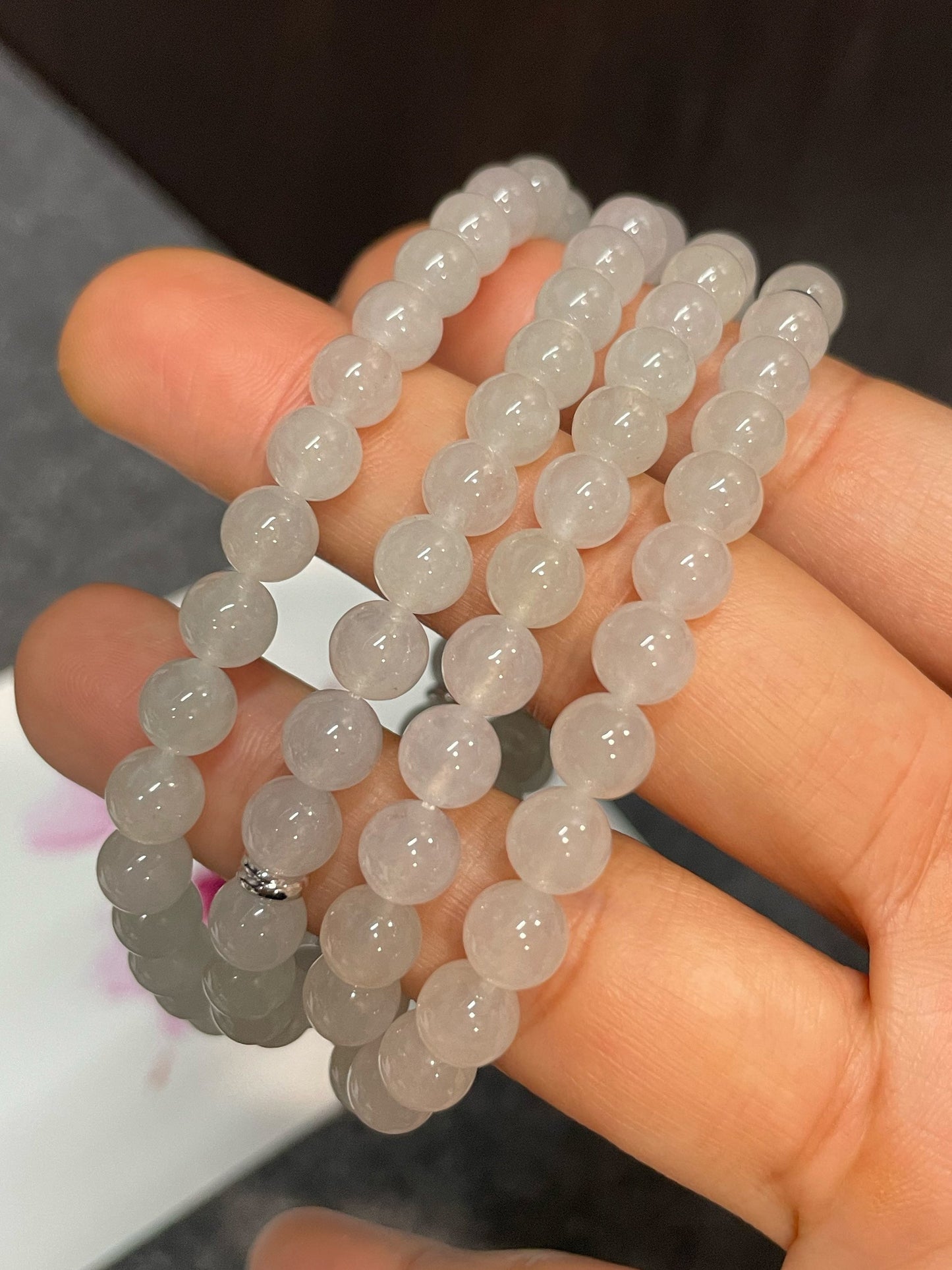 Icy White Jade Beads Necklace (NJN025)