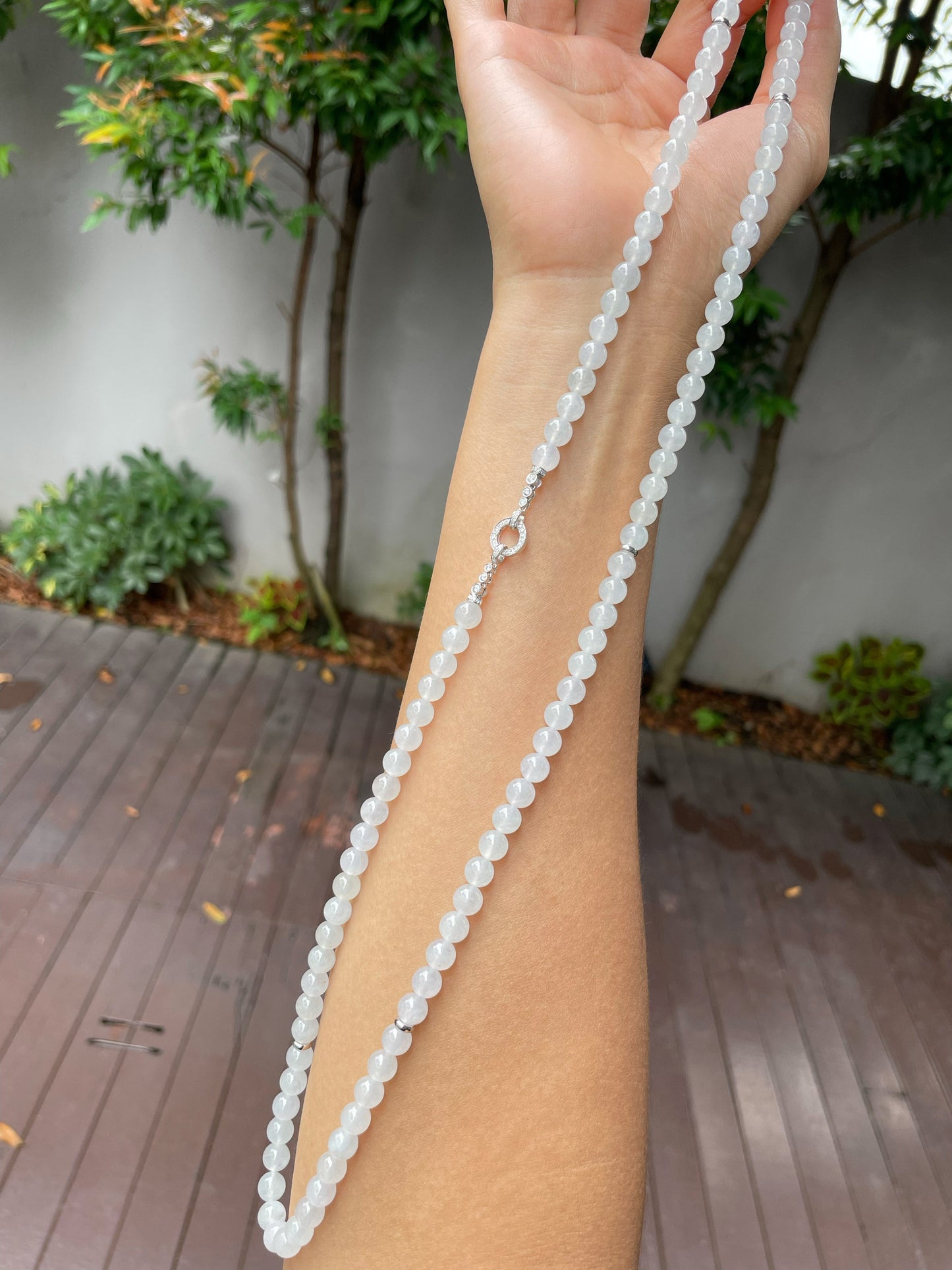 Icy White Jade Beads Necklace (NJN025)